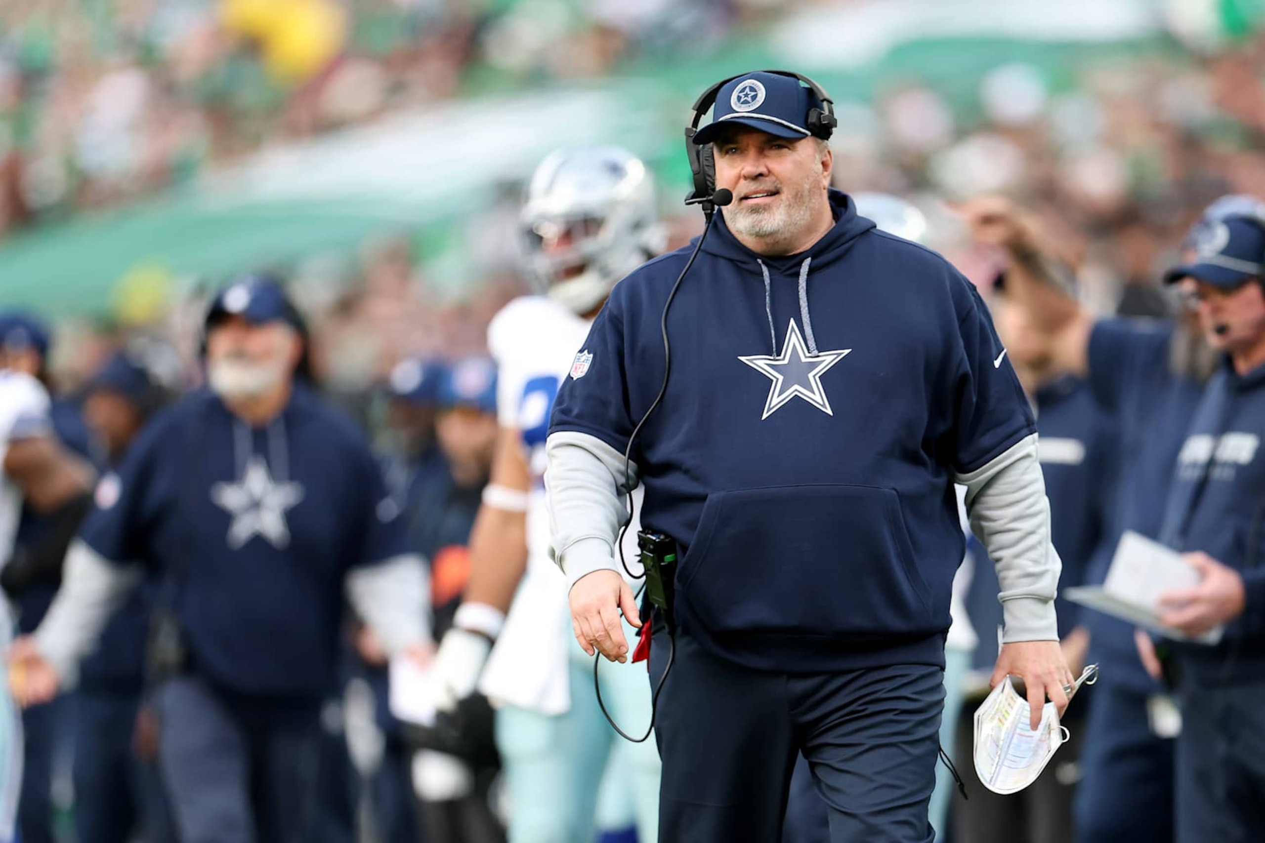 PHILADELPHIA, PENNSYLVANIA - DECEMBER 29: Head coach Mike McCarthy of the Dallas Cowboys looks on during the second half against the Philadelphia Eagles at Lincoln Financial Field on December 29, 2024 in Philadelphia, Pennsylvania. (Photo by Emilee Chinn/Getty Images)
