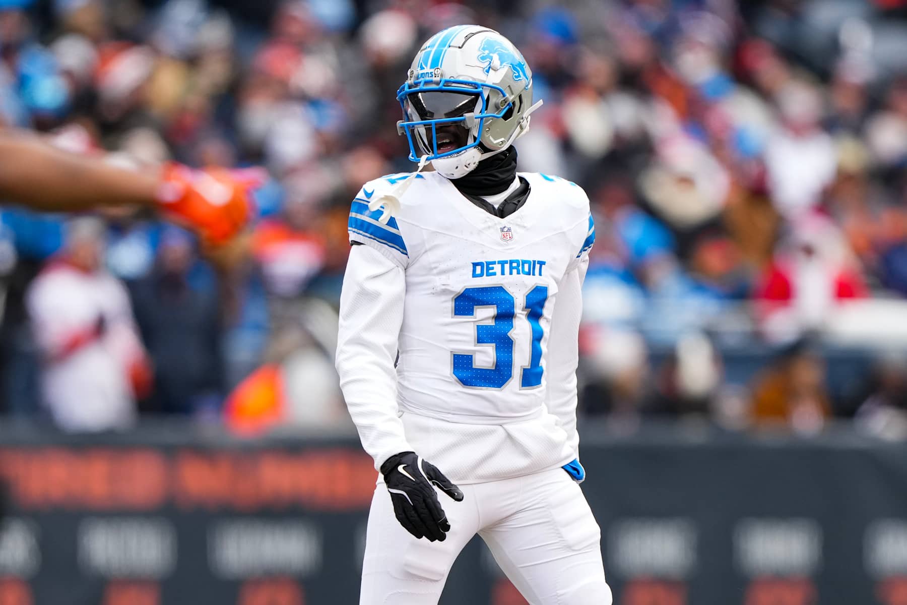 CHICAGO, ILLINOIS - DECEMBER 22: Safety Kerby Joseph #31 of the Detroit Lions gets set during the first quarter of an NFL football game against the Chicago Bears, at Soldier Field on December 22, 2024 in Chicago, Illinois. (Photo by Todd Rosenberg/Getty Images)