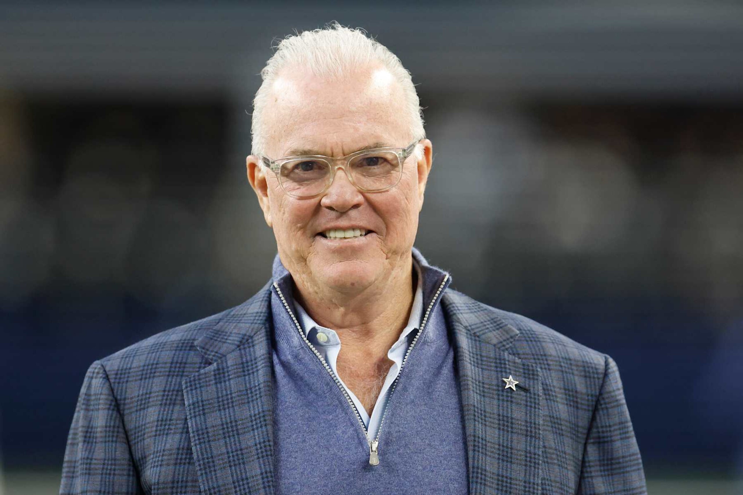 ARLINGTON, TEXAS - DECEMBER 22: Stephen Jones of the Dallas Cowboys looks on prior to a game against the Tampa Bay Buccaneers  at AT&T Stadium on December 22, 2024 in Arlington, Texas. (Photo by Ron Jenkins/Getty Images)