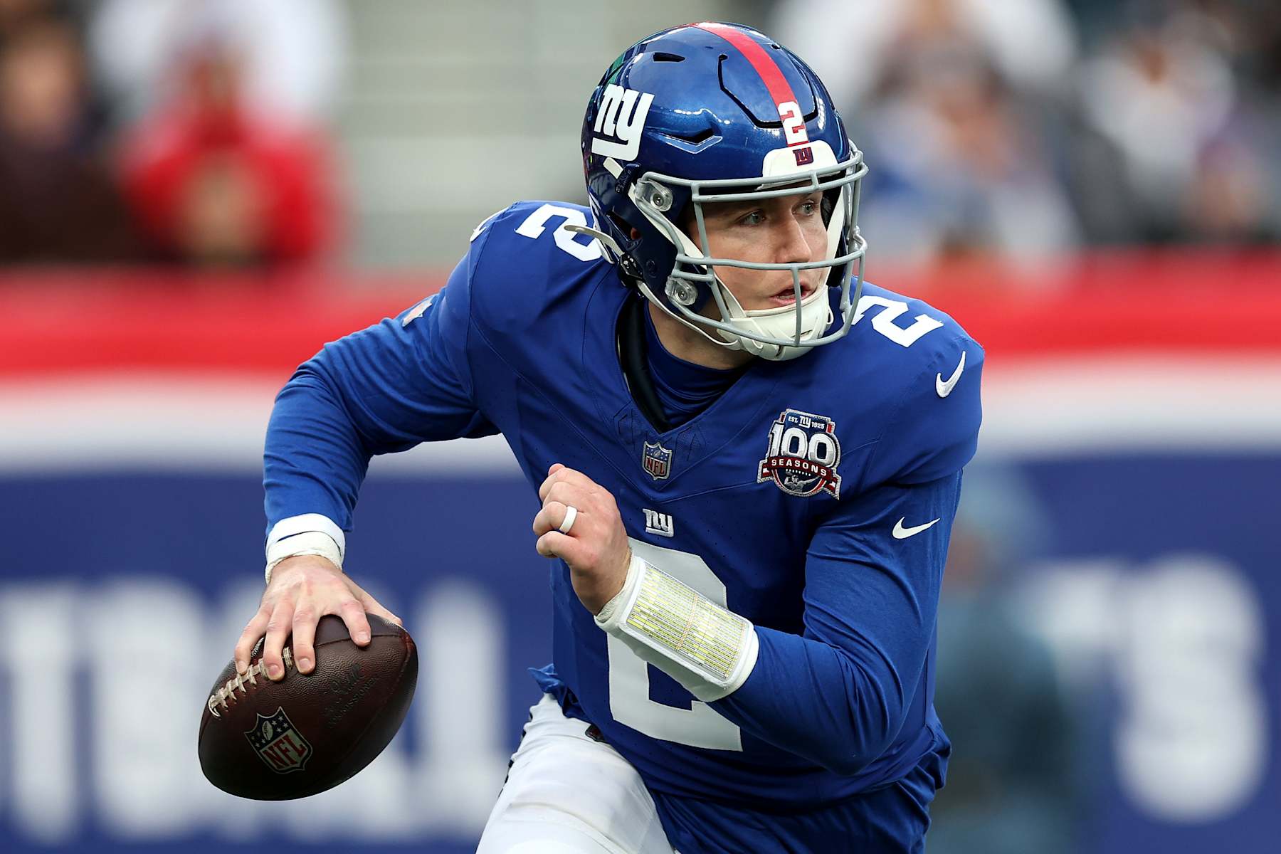 EAST RUTHERFORD, NEW JERSEY - DECEMBER 29: Drew Lock #2 of the New York Giants in action against the Indianapolis Colts at MetLife Stadium on December 29, 2024 in East Rutherford, New Jersey. (Photo by Luke Hales/Getty Images)