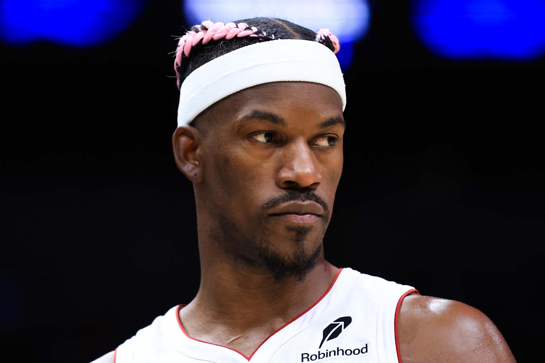 MIAMI, FLORIDA - JANUARY 01: Jimmy Butler #22 of the Miami Heat looks on against the New Orleans Pelicans during the second quarter of the game at Kaseya Center on January 01, 2025 in Miami, Florida. NOTE TO USER: User expressly acknowledges and agrees that, by downloading and or using this photograph, User is consenting to the terms and conditions of the Getty Images License Agreement. (Photo by Megan Briggs/Getty Images)
