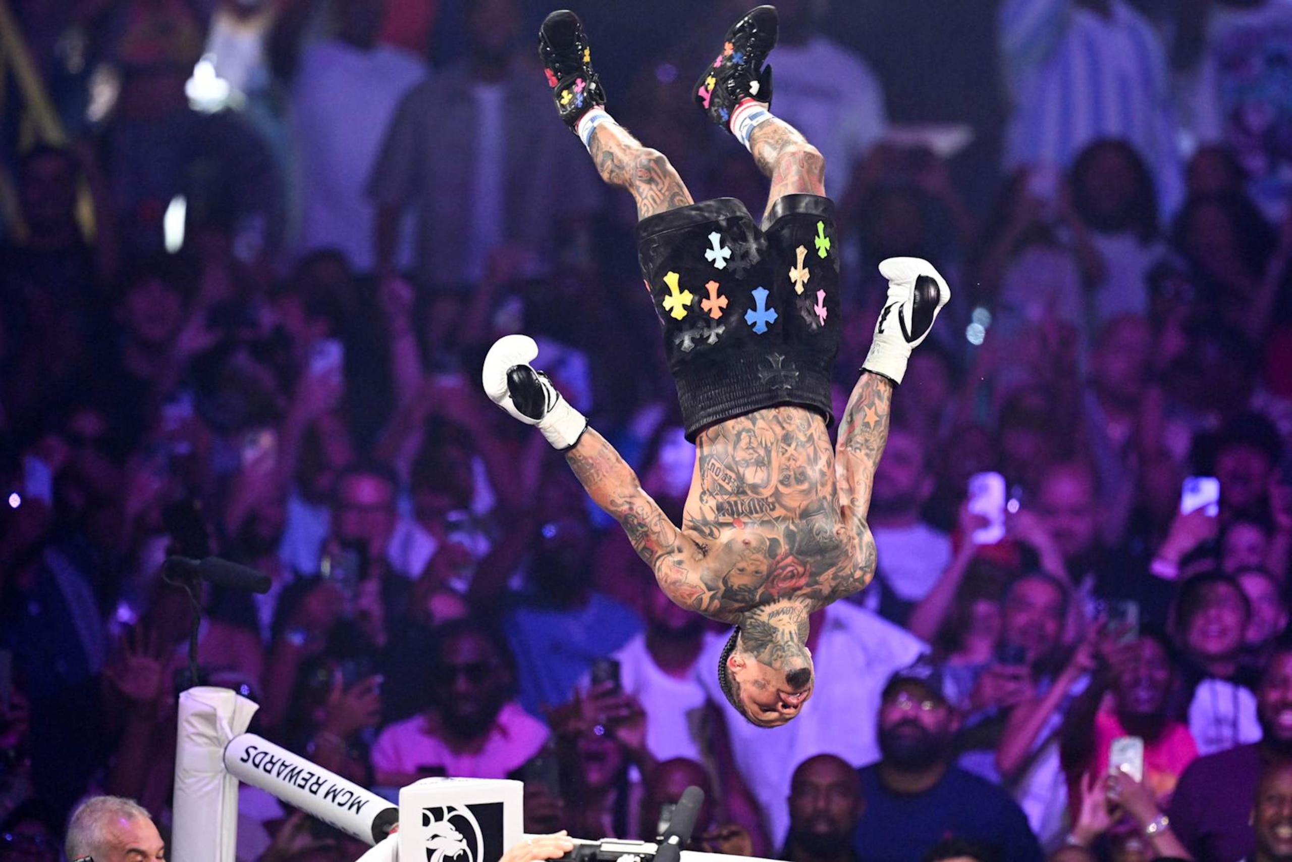 AA's Best Pictures of 2024: Gervonta Davis 'Tank' celebrates his victory after he knocked Frank Martin out on 12 round of 8th during their WBA world lightweight title of the Premiere Boxing Championship on Saturday night at the MGM Grand Garden Arena in Las Vegas, Nevada, United States on June 15, 2024. (Photo by Tayfun Coskun/Anadolu via Getty Images)