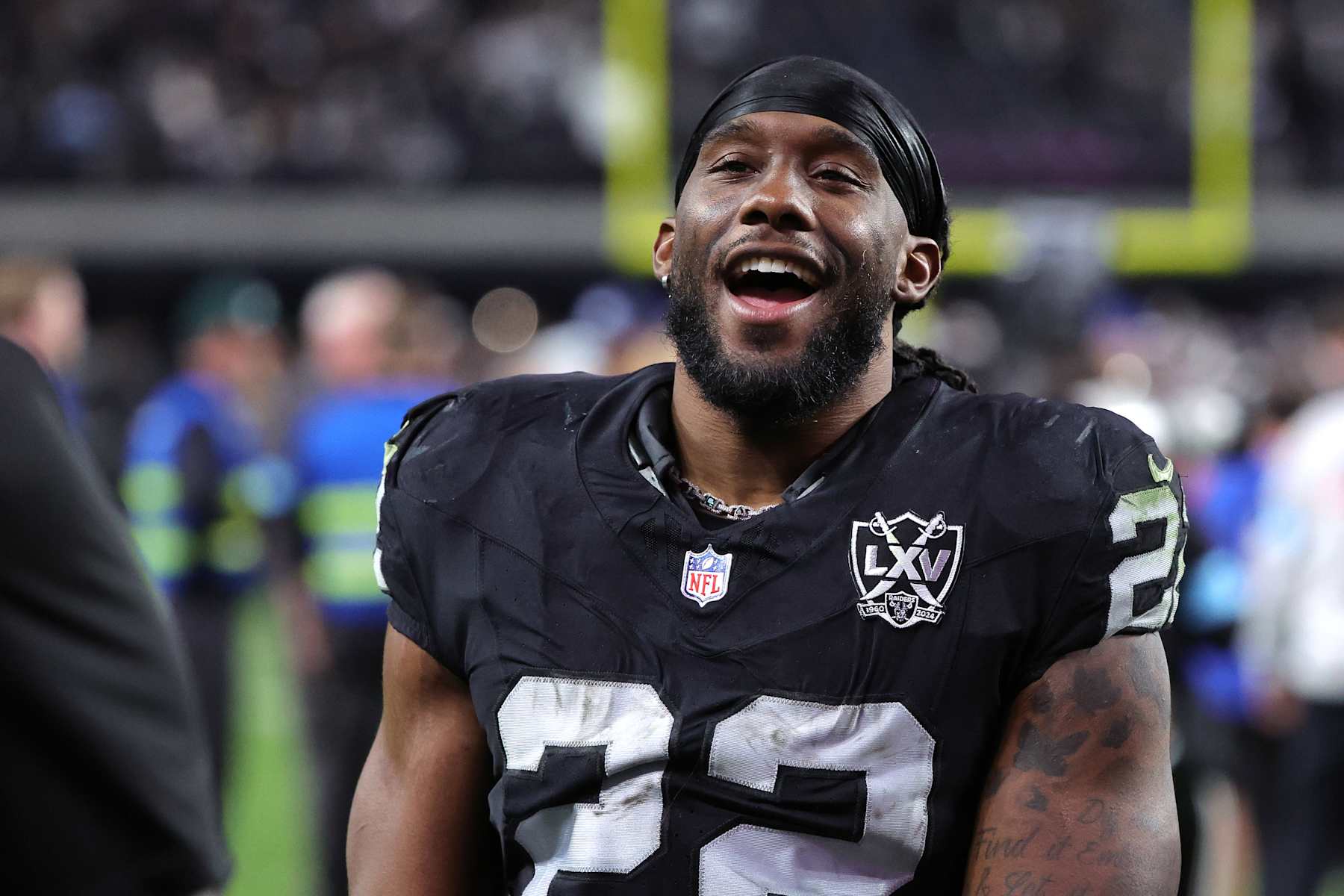 LAS VEGAS, NEVADA - DECEMBER 22: Alexander Mattison #22 of the Las Vegas Raiders leaves the field after the Raiders' 19-14 victory over the Jacksonville Jaguars at Allegiant Stadium on December 22, 2024 in Las Vegas, Nevada. (Photo by Ethan Miller/Getty Images)