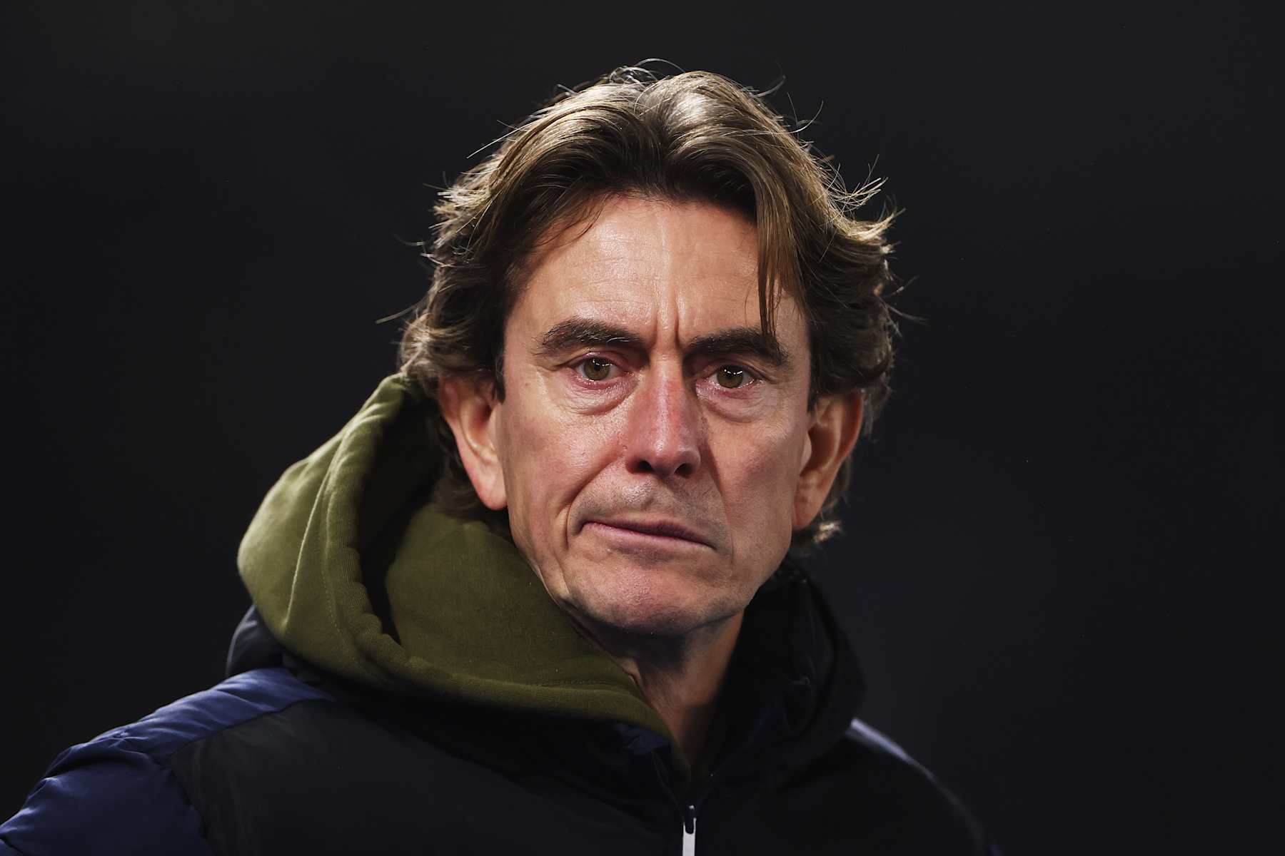BRIGHTON, ENGLAND - DECEMBER 27: Thomas Frank, Manager of Brentford, looks on prior to the Premier League match between Brighton & Hove Albion FC and Brentford FC at Amex Stadium on December 27, 2024 in Brighton, England. (Photo by Alex Pantling/Getty Images)