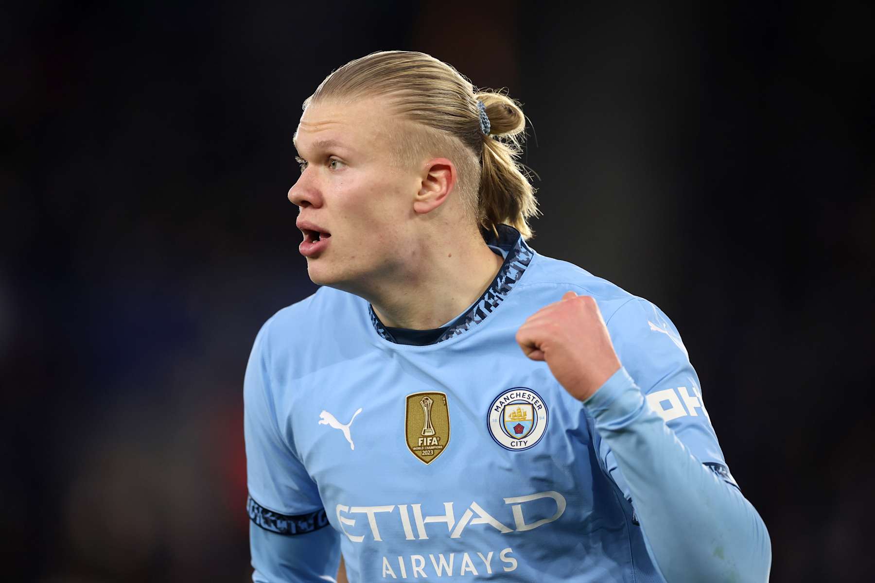 LEICESTER, ENGLAND - DECEMBER 29: Erling Haaland of Manchester City  during the Premier League match between Leicester City FC and Manchester City FC at The King Power Stadium on December 29, 2024 in Leicester, England. (Photo by Catherine Ivill - AMA/Getty Images)