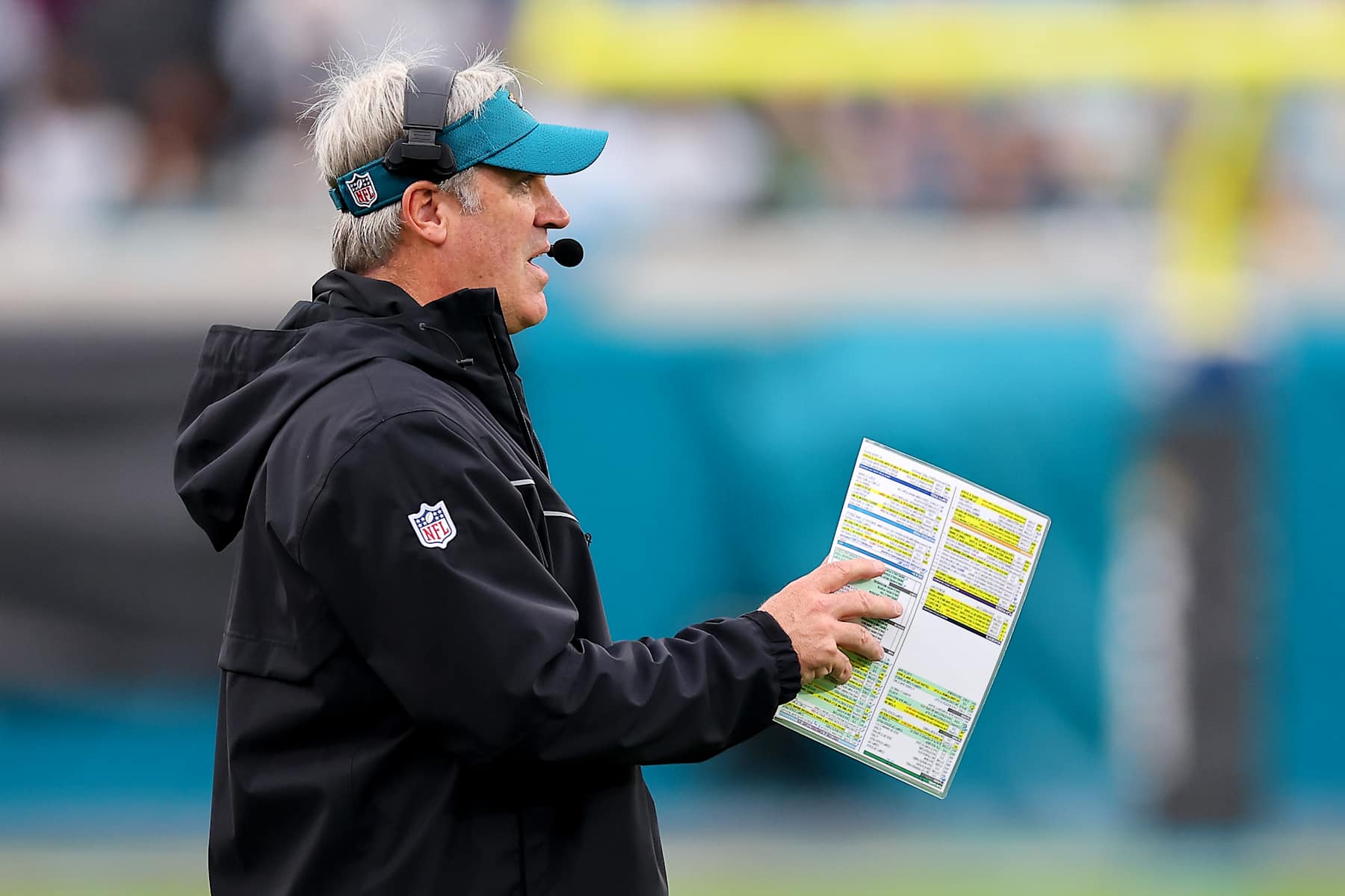 JACKSONVILLE, FLORIDA - DECEMBER 29: Head coach Doug Pederson of the Jacksonville Jaguars looks on during the second half against the Tennessee Titans at EverBank Stadium on December 29, 2024 in Jacksonville, Florida. (Photo by Mike Carlson/Getty Images)