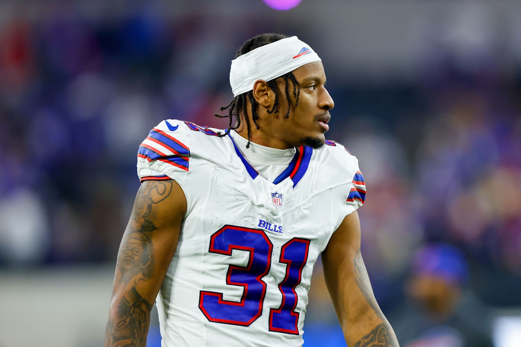 INGLEWOOD, CA - DECEMBER 08: Buffalo Bills cornerback Rasul Douglas (31) walks off of the field after an NFL game between the Buffalo Bills and Los Angeles Rams on December 8, 2024, at SoFi Stadium in Inglewood, CA. (Photo by Jordon Kelly/Icon Sportswire via Getty Images)