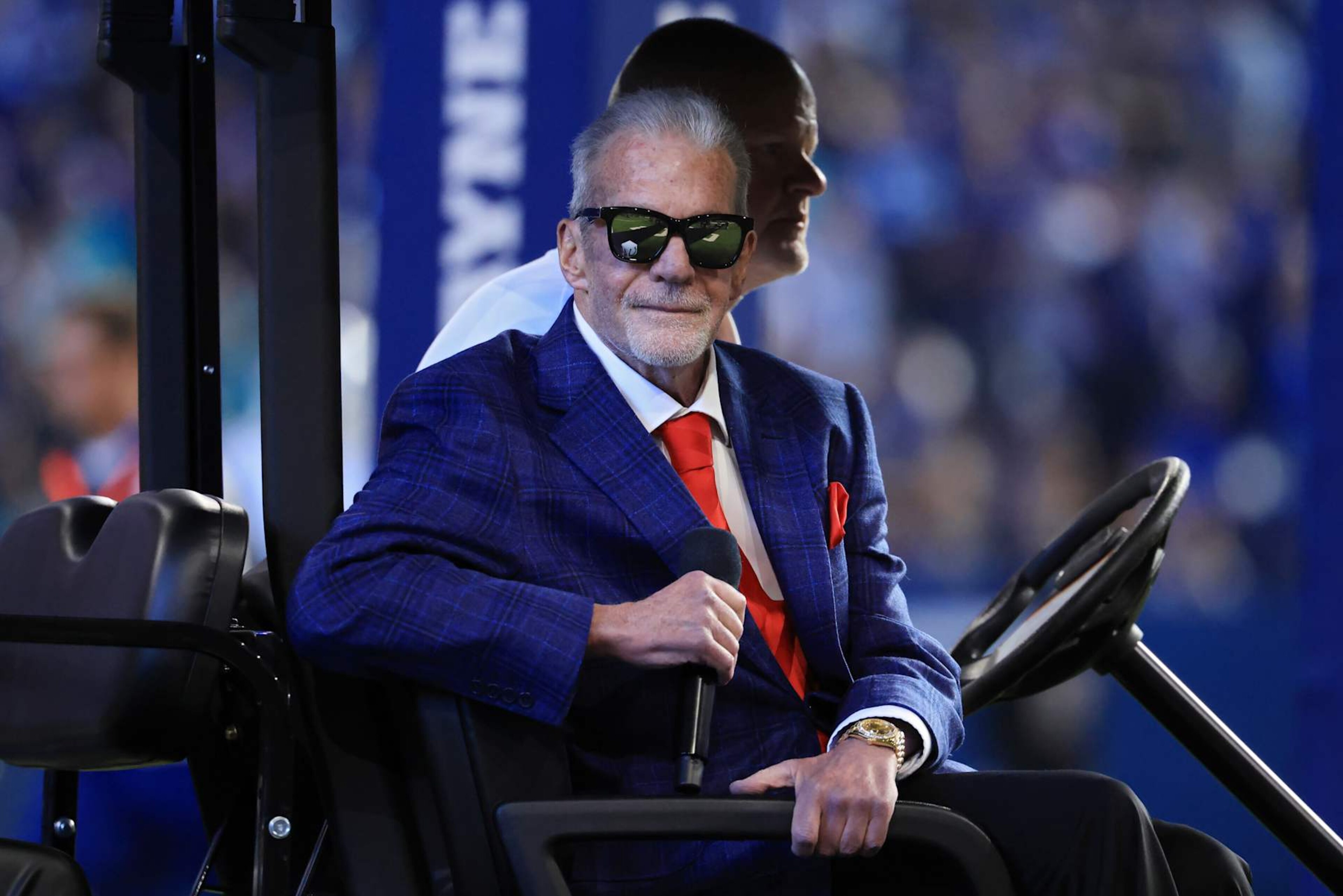 INDIANAPOLIS, INDIANA - OCTOBER 20: Indianapolis Colts owner Jim Irsay looks on during a Ring of Honor ceremony during halftime of a game against the Miami Dolphins at Lucas Oil Stadium on October 20, 2024 in Indianapolis, Indiana. (Photo by Justin Casterline/Getty Images) INDIANAPOLIS, INDIANA - OCTOBER 20: Indianapolis Colts owner Jim Irsay looks on during a Ring of Honor ceremony during halftime of a game against the Miami Dolphins at Lucas Oil Stadium on October 20, 2024 in Indianapolis, Indiana. (Photo by Justin Casterline/Getty Images)