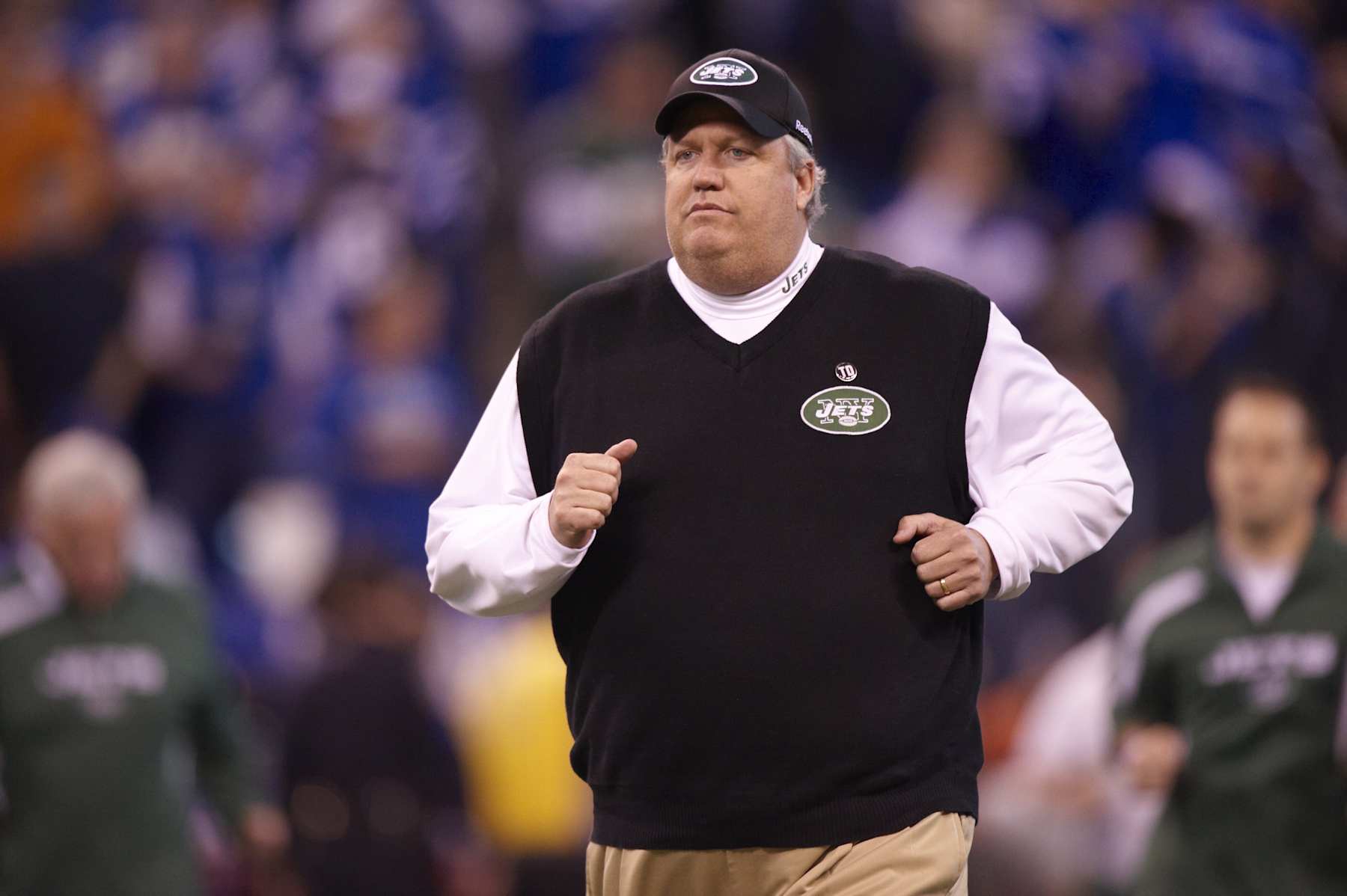 Football: AFC Playoffs: New York Jets coach Rex Ryan during game vs Indianapolis Colts. Indianapolis, IN 1/24/2010 CREDIT: David Bergman (Photo by David Bergman /Sports Illustrated via Getty Images) (Set Number: X83491 TK1 R2 F40 )