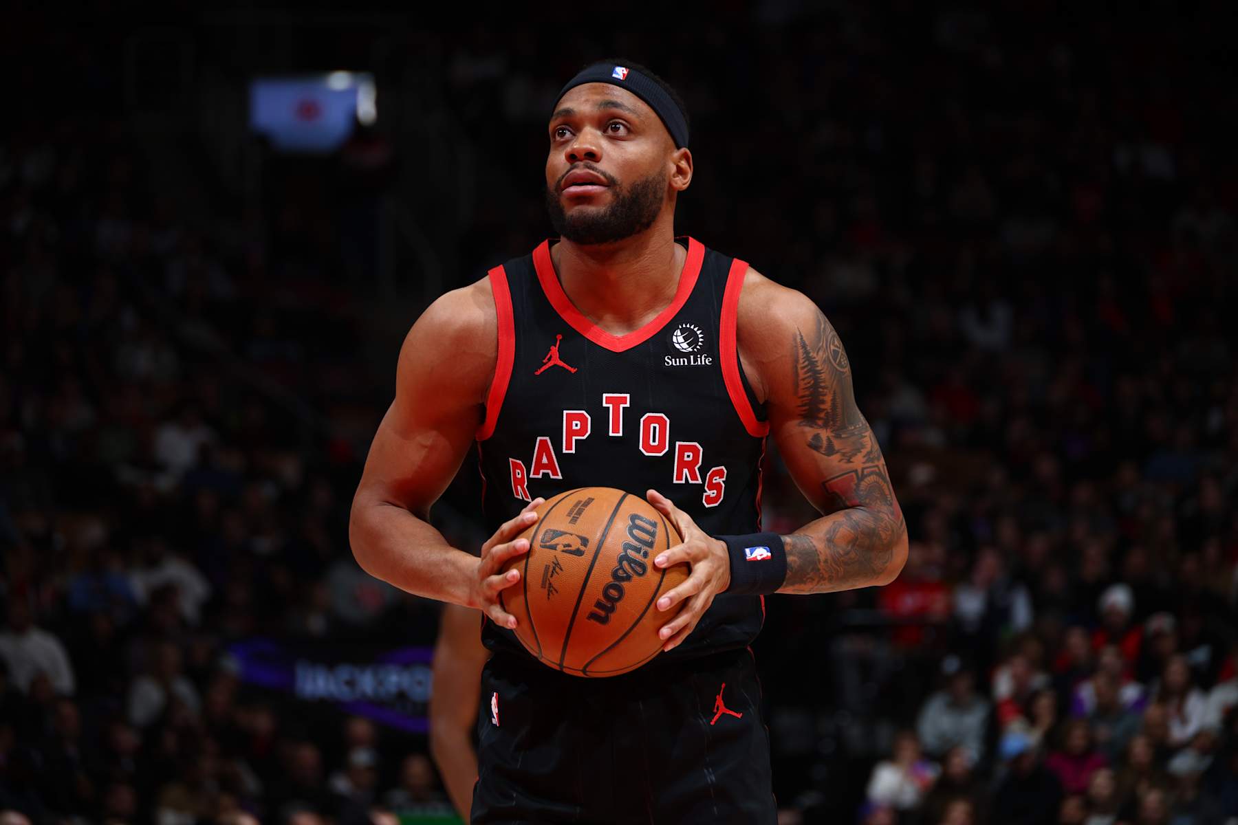 TORONTO, CANADA - JANUARY 3: Bruce Brown #11 of the Toronto Raptors prepares to shoot a free throw during the game against the Orlando Magic on January 3, 2025 at the Scotiabank Arena in Toronto, Ontario, Canada.  NOTE TO USER: User expressly acknowledges and agrees that, by downloading and or using this Photograph, user is consenting to the terms and conditions of the Getty Images License Agreement.  Mandatory Copyright Notice: Copyright 2025 NBAE (Photo by Vaughn Ridley/NBAE via Getty Images)