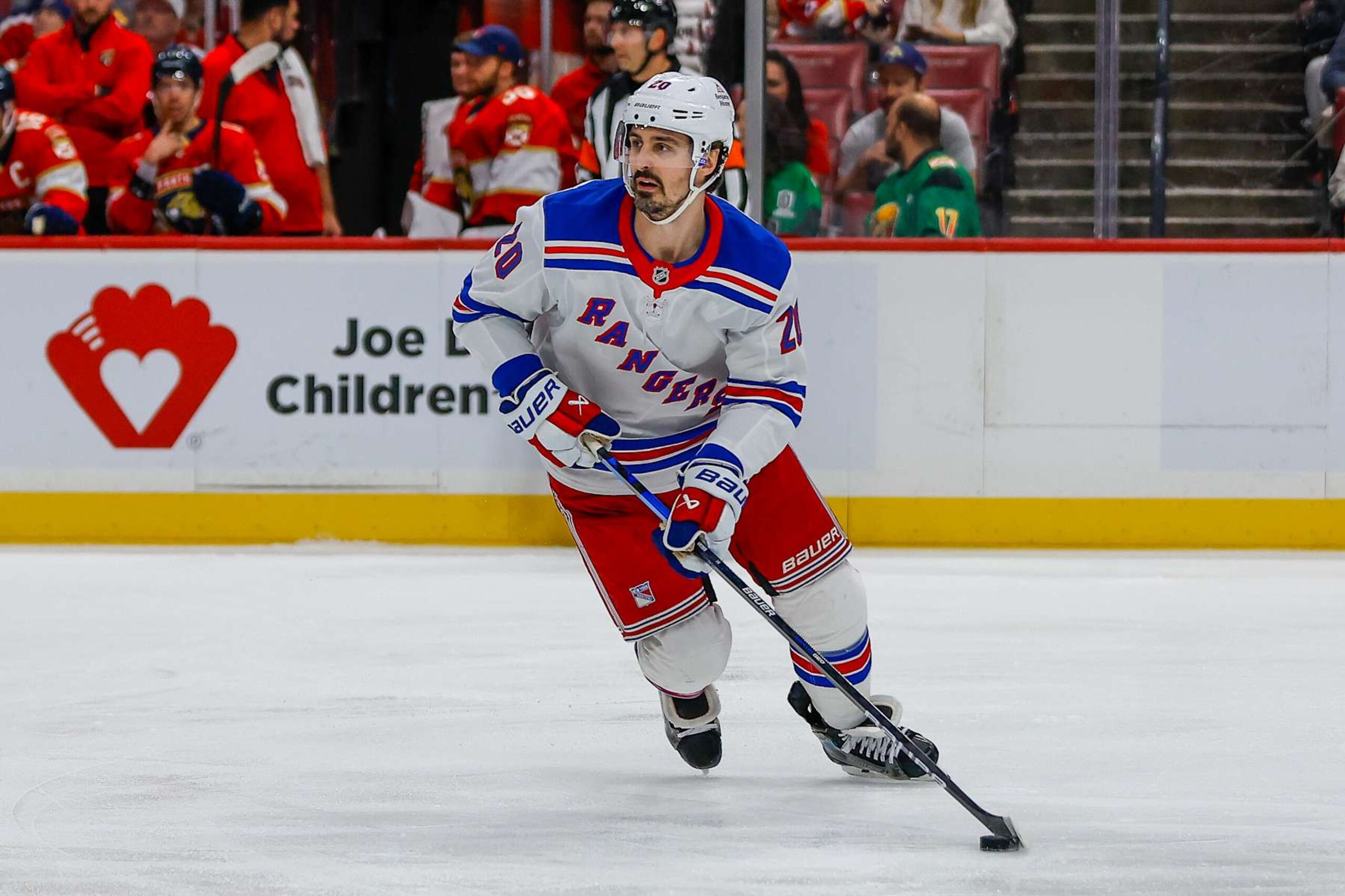 SUNRISE, FL - DECEMBER 30: New York Rangers Chris Kreider #20 in action during the game between New York Rangers and the Florida Panthers on Monday December 30, 2024, at Amerant Bank Arena in Sunrise, FL. (Photo by Chris Arjoon/Icon Sportswire via Getty Images)