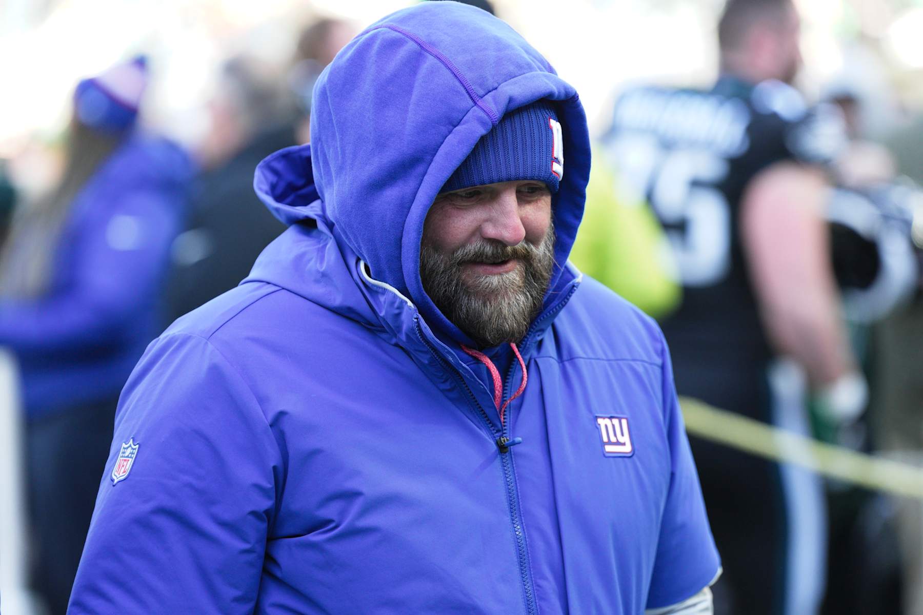 PHILADELPHIA, PA - JANUARY 05: New York Giants head coach Brian Daboll looks on during the game between the Philadelphia Eagles and the New York Giants on January 5, 2025 at Lincoln Financial Field in Philadelphia, PA.(Photo by Andy Lewis/Icon Sportswire via Getty Images)
