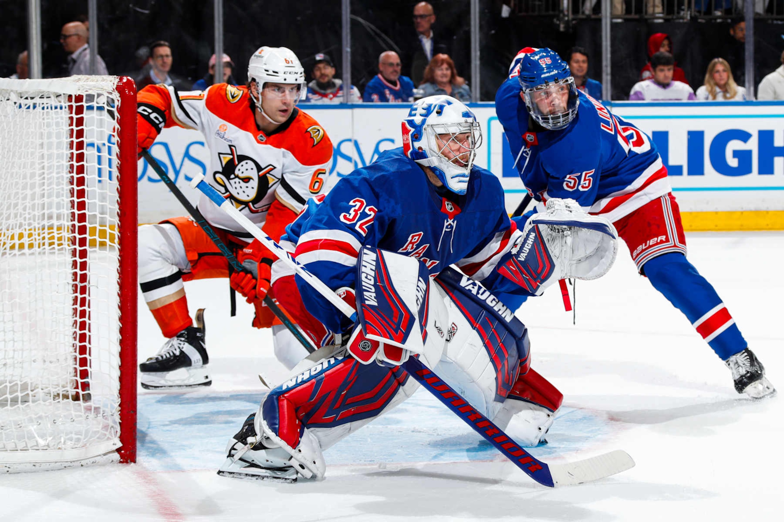 NEW YORK, NEW YORK - OCTOBER 26:  Jonathan Quick #32 of the New York Rangers tends the net against the Anaheim Ducks at Madison Square Garden on October 26, 2024 in New York City. (Photo by Jared Silber/NHLI via Getty Images)