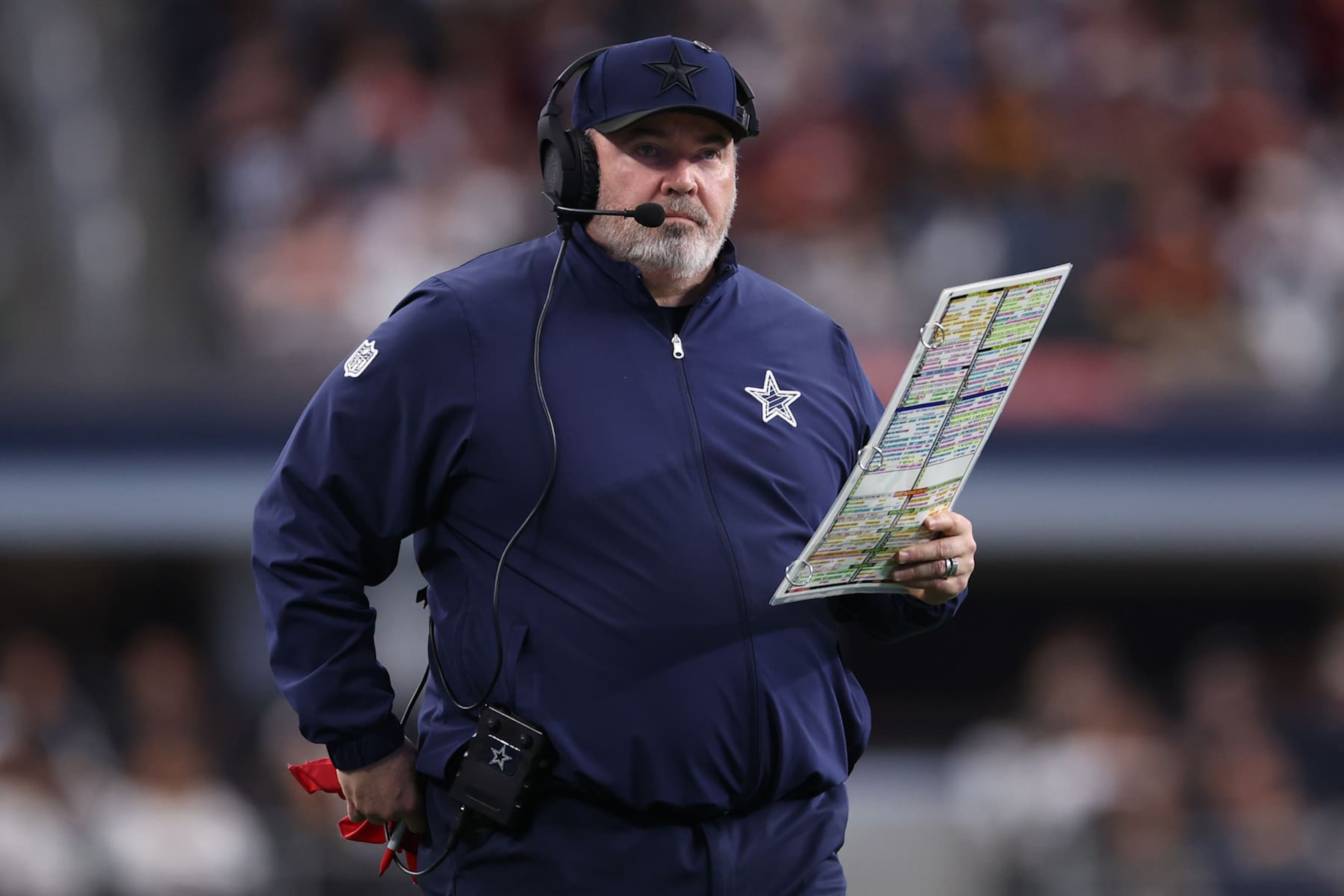 ARLINGTON, TEXAS - JANUARY 05: Dallas Cowboys head coach Mike McCarthy looks on during the fourth quarter against the Washington Commanders at AT&T Stadium on January 05, 2025 in Arlington, Texas. (Photo by Sam Hodde/Getty Images) ARLINGTON, TEXAS - JANUARY 05: Dallas Cowboys head coach Mike McCarthy looks on during the fourth quarter against the Washington Commanders at AT&T Stadium on January 05, 2025 in Arlington, Texas. (Photo by Sam Hodde/Getty Images)