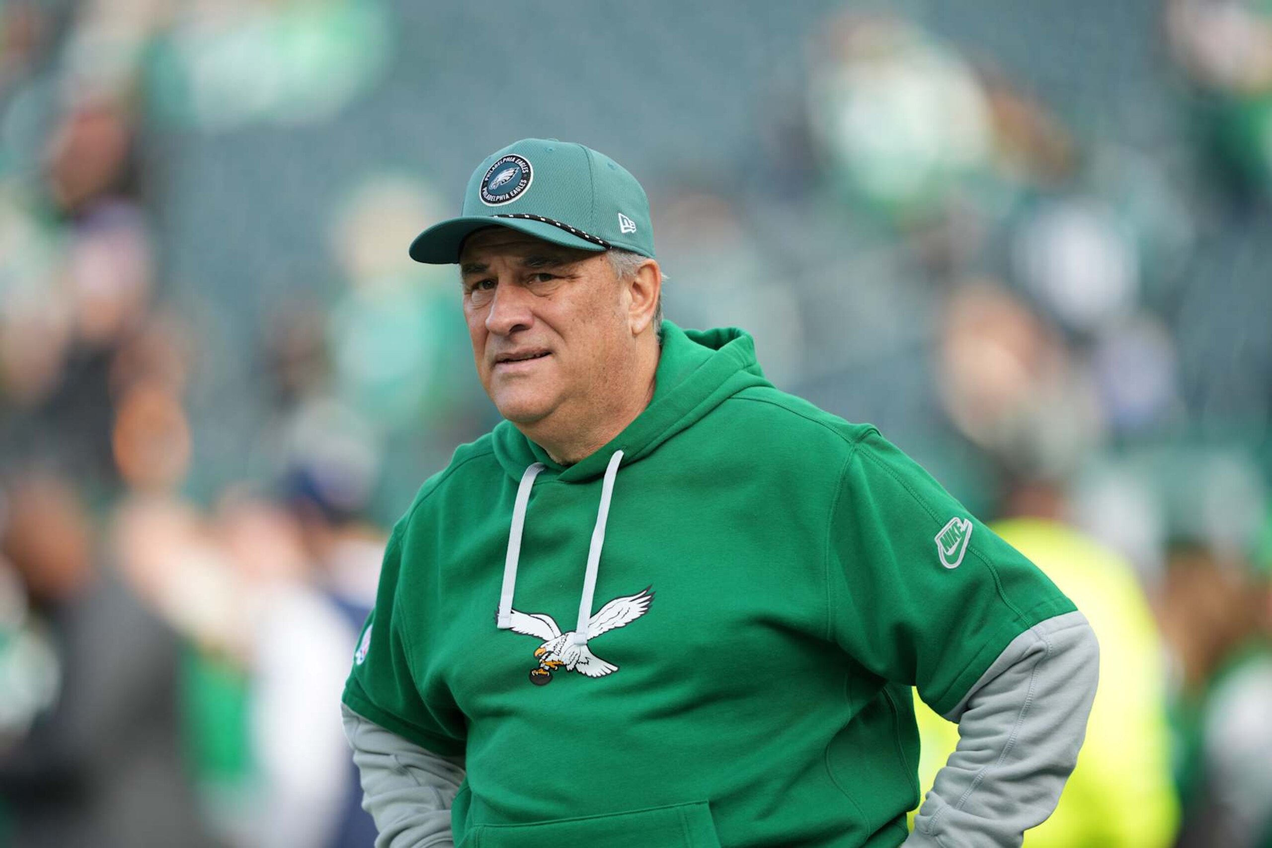 PHILADELPHIA, PA - DECEMBER 29: Philadelphia Eagles defensive coordinator Vic Fangio looks on during the game between the Philadelphia Eagles and the Dallas Cowboys on December 29, 2024 at Lincoln Financial Field in Philadelphia, PA.(Photo by Andy Lewis/Icon Sportswire via Getty Images) PHILADELPHIA, PA - DECEMBER 29: Philadelphia Eagles defensive coordinator Vic Fangio looks on during the game between the Philadelphia Eagles and the Dallas Cowboys on December 29, 2024 at Lincoln Financial Field in Philadelphia, PA.(Photo by Andy Lewis/Icon Sportswire via Getty Images)