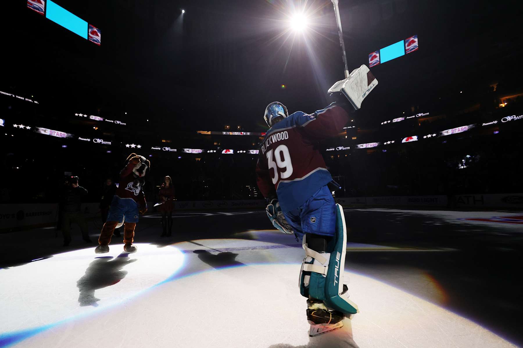 DENVER, COLORADO - JANUARY 06: Goaltender Mackenzie Blackwood #39 of the Colorado Avalanche is named second star of the game against the Florida Panthers at Ball Arena on January 6, 2025 in Denver, Colorado. (Photo by Michael Martin/NHLI via Getty Images)
