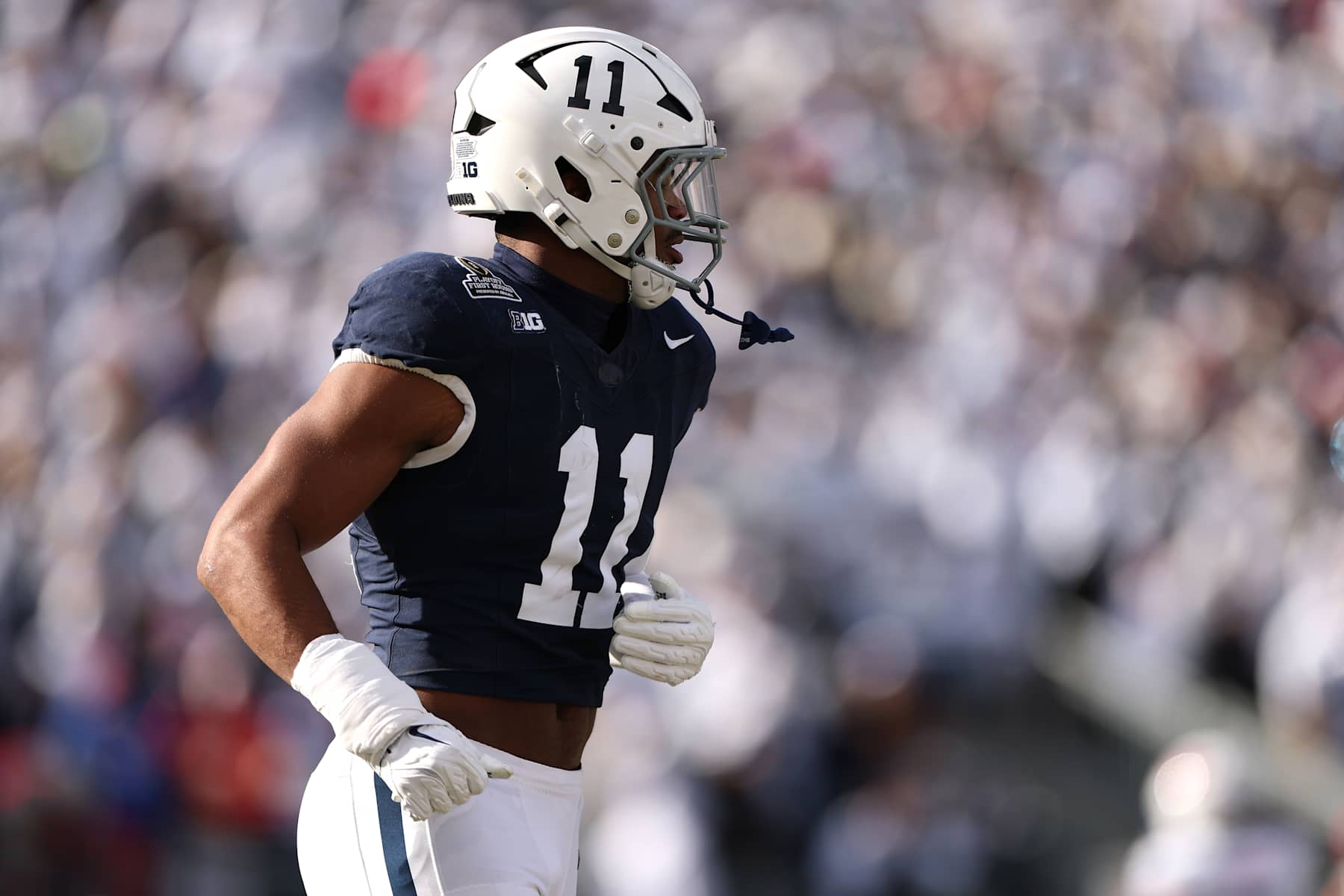 STATE COLLEGE, PENNSYLVANIA - DECEMBER 21: Abdul Carter #11 of the Penn State Nittany Lions looks on during the first quarter against the Southern Methodist Mustangs in the Playoff First Round Game at Beaver Stadium on December 21, 2024 in State College, Pennsylvania. (Photo by Scott Taetsch/Getty Images)