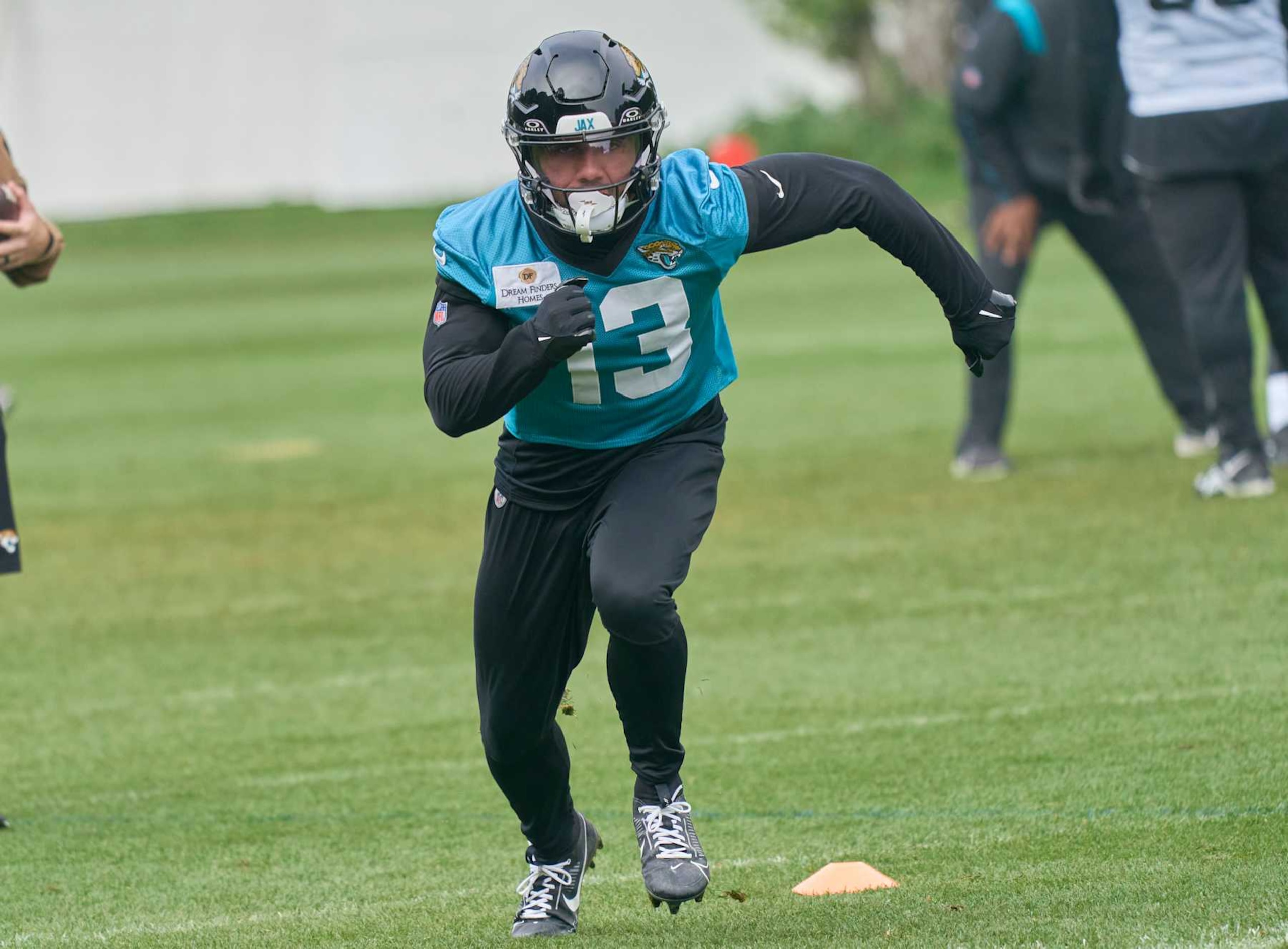 WATFORD, ENGLAND - OCTOBER 18:Jacksonville Jaguars wide receiver Christian Kirk (13) in practice on October 18, 2024 in Watford, England. (Photo by Peter van den Berg/ISI Photos/Getty Images)