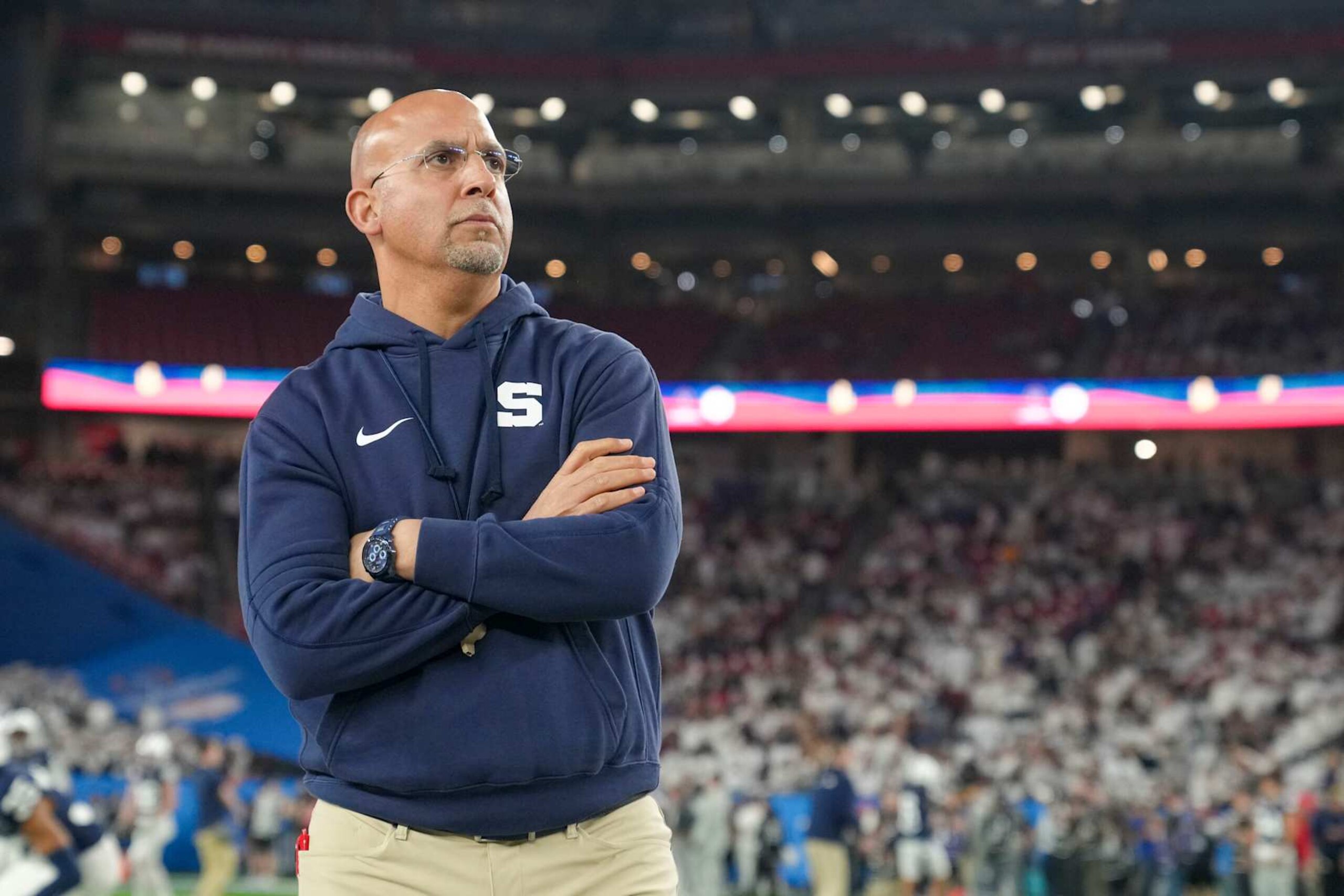 GLENDALE, ARIZONA - DECEMBER 31: Head coach James Franklin of the Penn State Nittany Lions looks on during pregame of the Fiesta Bowl at State Farm Stadium on December 31, 2024 in Glendale, Arizona. (Photo by CFP/Getty Images) GLENDALE, ARIZONA - DECEMBER 31: Head coach James Franklin of the Penn State Nittany Lions looks on during pregame of the Fiesta Bowl at State Farm Stadium on December 31, 2024 in Glendale, Arizona. (Photo by CFP/Getty Images)