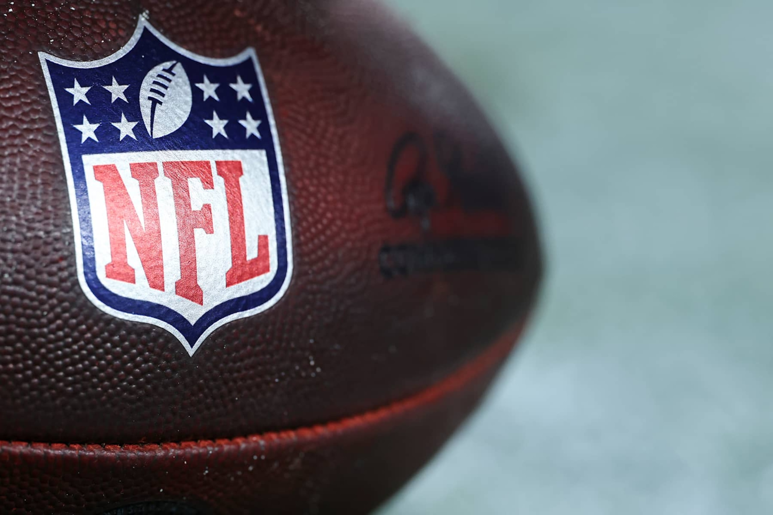 LAS VEGAS, NEVADA - DECEMBER 16: The NFL shield logo on a game ball prior to the game between the Las Vegas Raiders and the Atlanta Falcons at Allegiant Stadium on December 16, 2024 in Las Vegas, Nevada. (Photo by Aaron M. Sprecher/Getty Images)