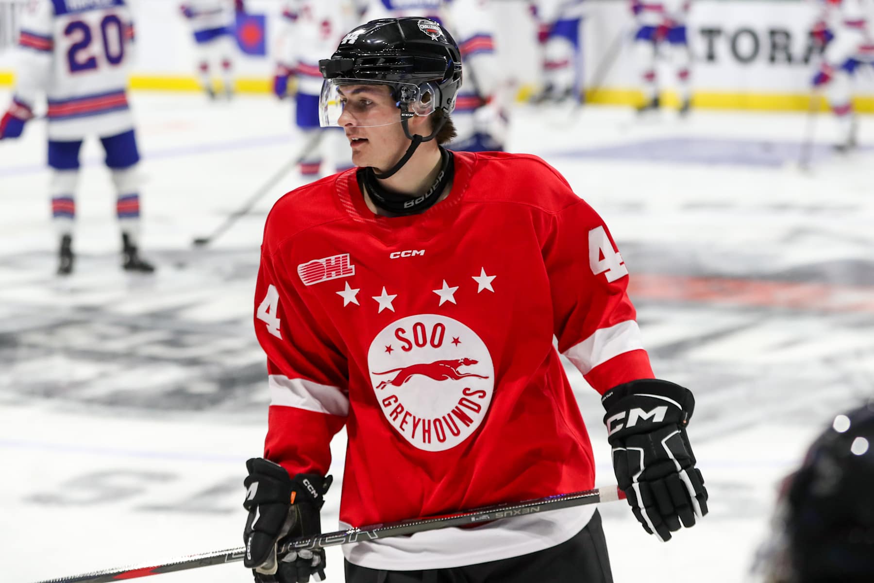 LONDON, ONTARIO - NOVEMBER 26: Forward Brady Martin #44 of Team CHL warms up prior to a game against Team USA during the CHL USA Prospects Challenge at Canada Life Place on November 26, 2024 in London, Ontario. (Photo by Dennis Pajot/Getty Images)