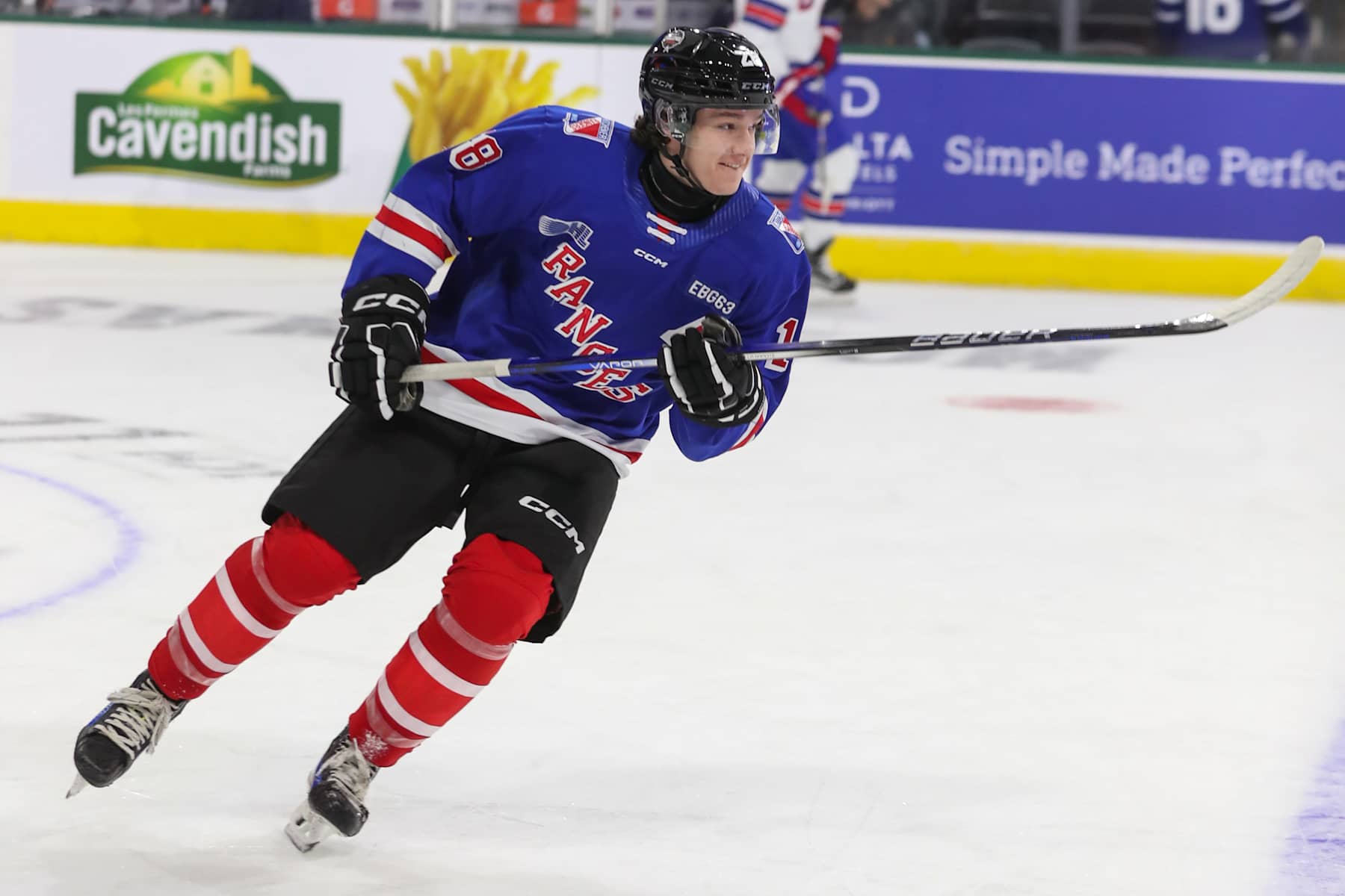 LONDON, ONTARIO - NOVEMBER 26: Defenceman Cameron Reid #28 of Team CHL warms up prior to a game against Team USA during the CHL USA Prospects Challenge at Canada Life Place on November 26, 2024 in London, Ontario. (Photo by Dennis Pajot/Getty Images)