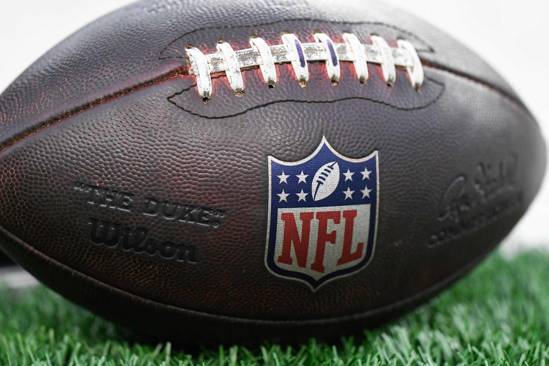 CINCINNATI, OH - DECEMBER 28: An NFL logo is seen on a football before the NFL football game between the Denver Broncos and the Cincinnati Bengals on December 28, 2024, at Paycor Stadium in Cincinnati, Ohio. (Photo by Michael Allio/Icon Sportswire via Getty Images)