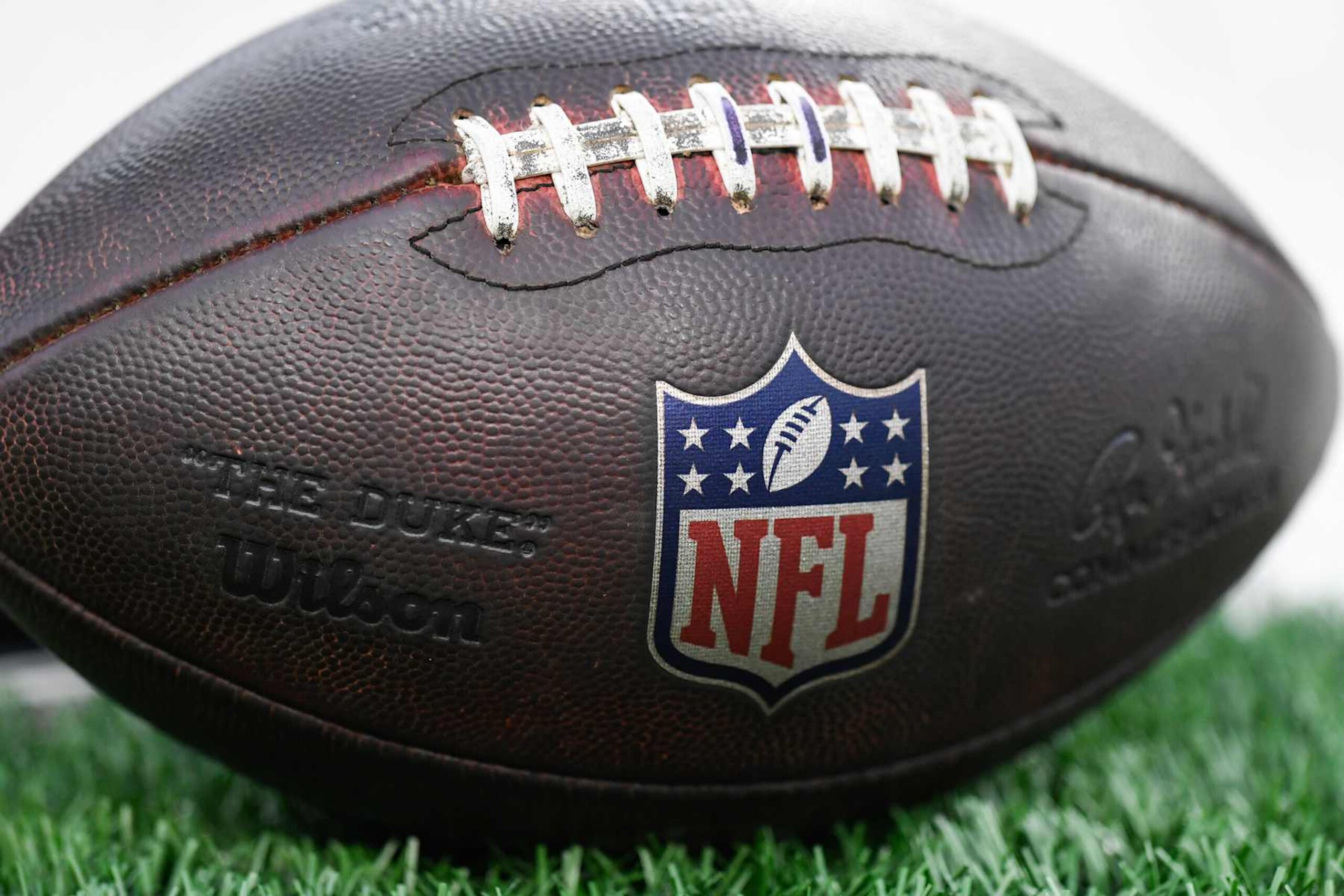 CINCINNATI, OH - DECEMBER 28: An NFL logo is seen on a football before the NFL football game between the Denver Broncos and the Cincinnati Bengals on December 28, 2024, at Paycor Stadium in Cincinnati, Ohio. (Photo by Michael Allio/Icon Sportswire via Getty Images)