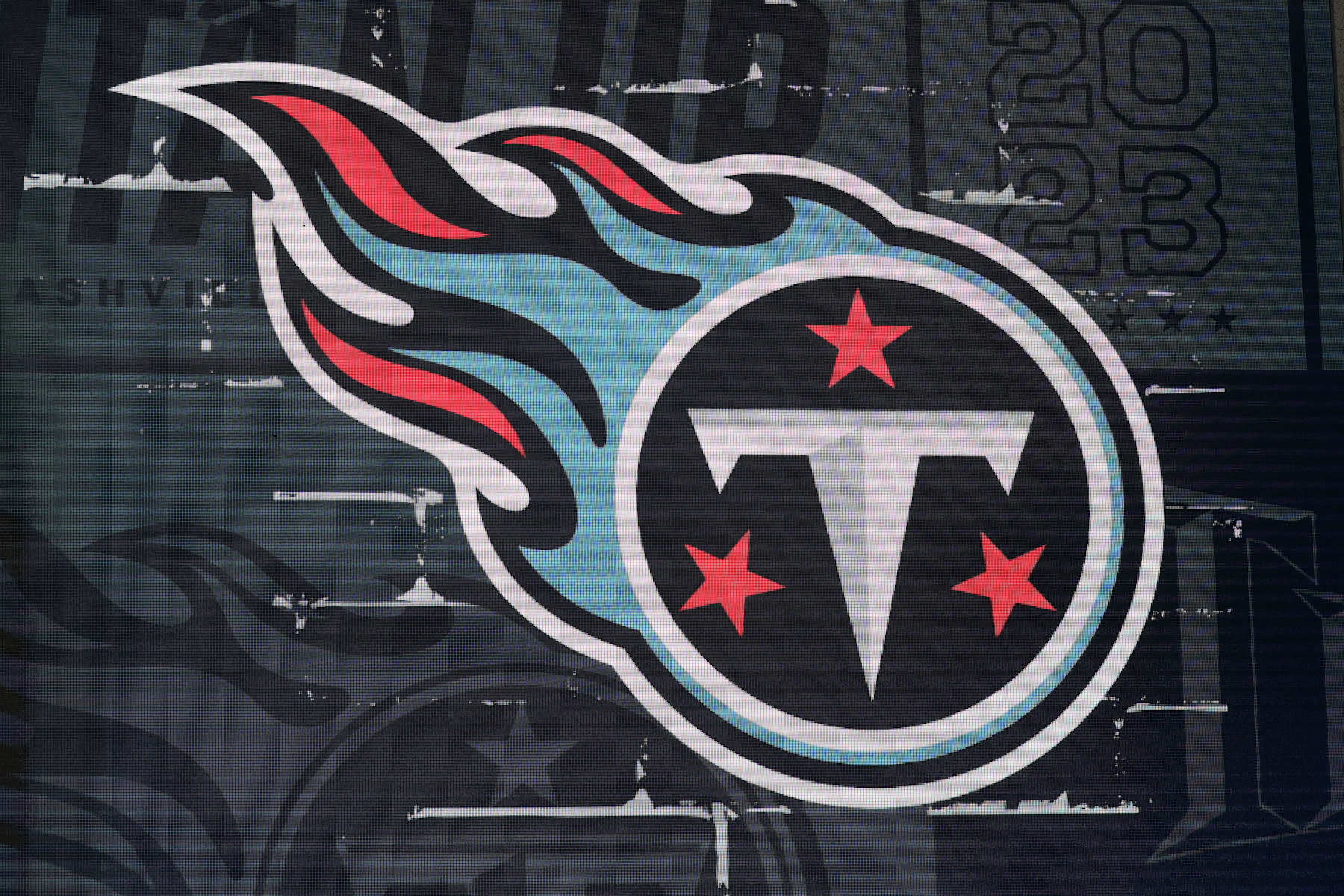 KANSAS CITY, MO - APRIL 28: A view of the Tennessee Titans logo during day two of the NFL Draft on April 28, 2023 at Union Station in Kansas City, MO. (Photo by Scott Winters/Icon Sportswire via Getty Images) KANSAS CITY, MO - APRIL 28: A view of the Tennessee Titans logo during day two of the NFL Draft on April 28, 2023 at Union Station in Kansas City, MO. (Photo by Scott Winters/Icon Sportswire via Getty Images)