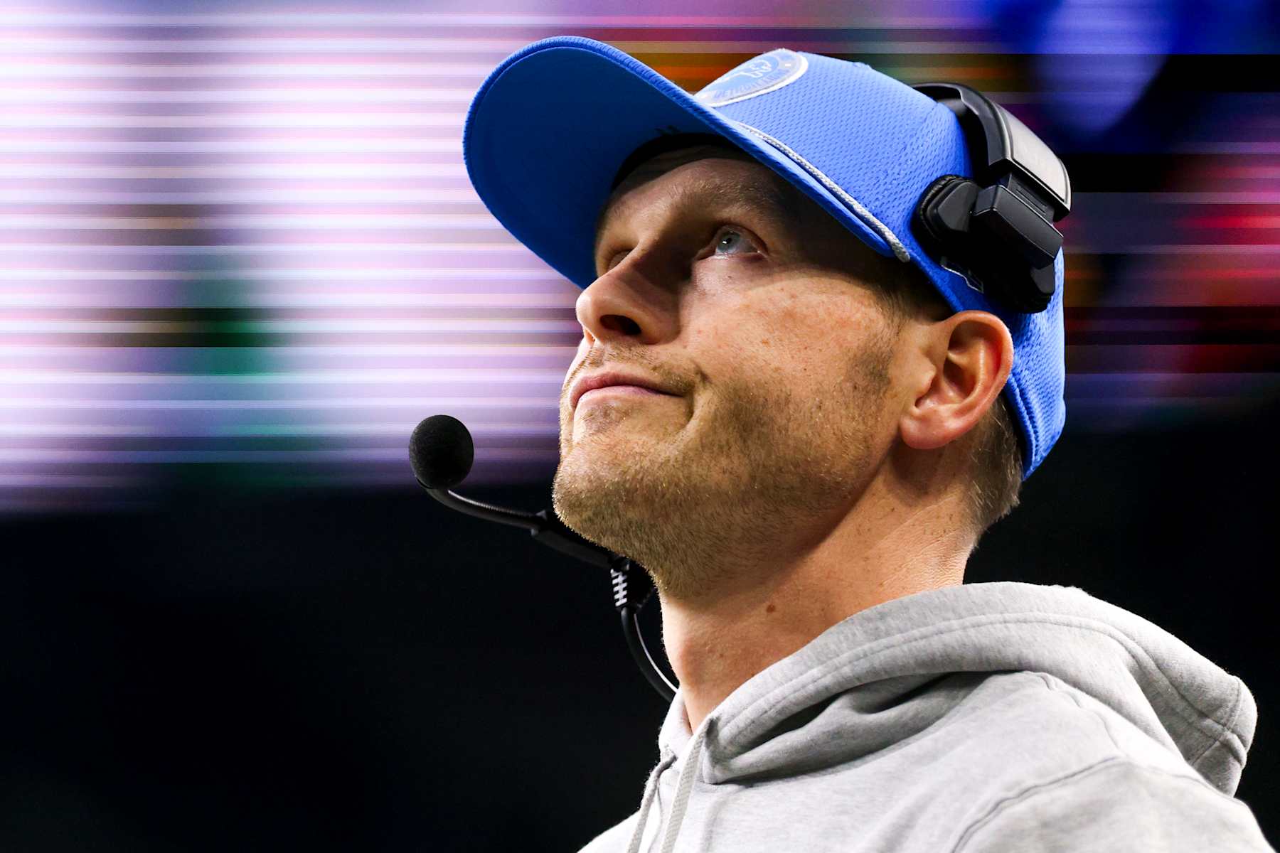 DETROIT, MICHIGAN - DECEMBER 15: Offensive coordinator Ben Johnson of the Detroit Lions looks on in the fourth quarter of a game against the Buffalo Bills at Ford Field on December 15, 2024 in Detroit, Michigan. (Photo by Mike Mulholland/Getty Images)
