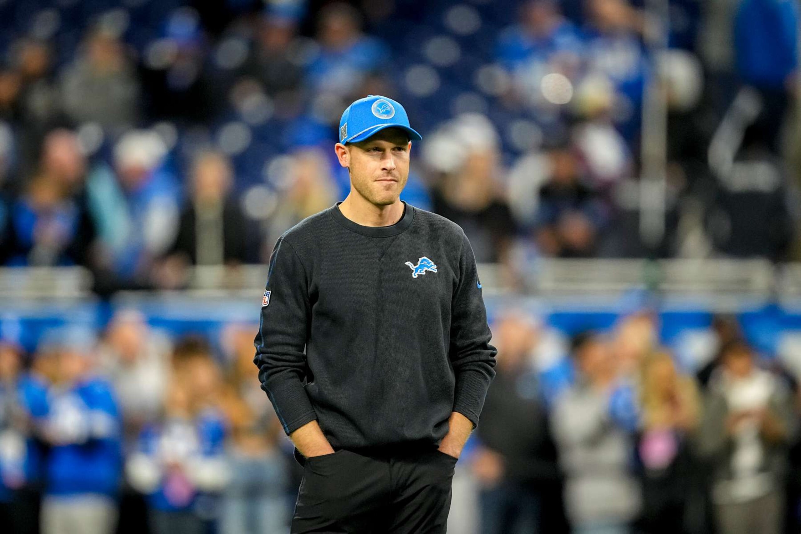 DETROIT, MICHIGAN - DECEMBER 05: Offensive coordinator Ben Johnson of the Detroit Lions looks on before the game against the Green Bay Packers at Ford Field on December 05, 2024 in Detroit, Michigan. (Photo by Nic Antaya/Getty Images) DETROIT, MICHIGAN - DECEMBER 05: Offensive coordinator Ben Johnson of the Detroit Lions looks on before the game against the Green Bay Packers at Ford Field on December 05, 2024 in Detroit, Michigan. (Photo by Nic Antaya/Getty Images)