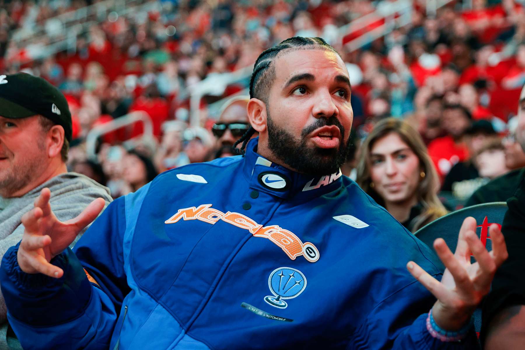 HOUSTON, TEXAS - MARCH 16: Rapper, songwriter, and icon Drake attends a game between the Houston Rockets and the Cleveland Cavaliers at Toyota Center on March 16, 2024 in Houston, Texas. NOTE TO USER: User expressly acknowledges and agrees that, by downloading and or using this photograph, User is consenting to the terms and conditions of the Getty Images License Agreement. (Photo by Carmen Mandato/Getty Images) HOUSTON, TEXAS - MARCH 16: Rapper, songwriter, and icon Drake attends a game between the Houston Rockets and the Cleveland Cavaliers at Toyota Center on March 16, 2024 in Houston, Texas. NOTE TO USER: User expressly acknowledges and agrees that, by downloading and or using this photograph, User is consenting to the terms and conditions of the Getty Images License Agreement. (Photo by Carmen Mandato/Getty Images)