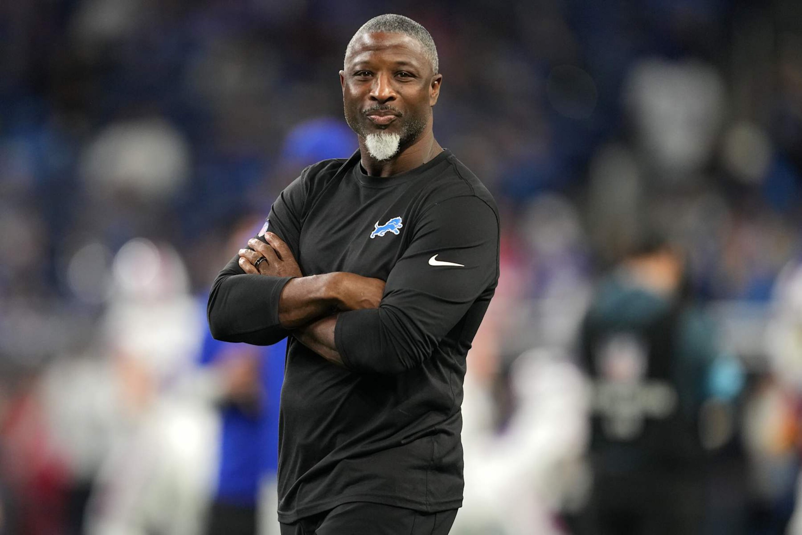 DETROIT, MICHIGAN - DECEMBER 15: Aaron Glenn, defensive coordinator for the Detroit Lions is seen during warmups before the game against the Buffalo Bills at Ford Field on December 15, 2024 in Detroit, Michigan. (Photo by Nic Antaya/Getty Images) DETROIT, MICHIGAN - DECEMBER 15: Aaron Glenn, defensive coordinator for the Detroit Lions is seen during warmups before the game against the Buffalo Bills at Ford Field on December 15, 2024 in Detroit, Michigan. (Photo by Nic Antaya/Getty Images)