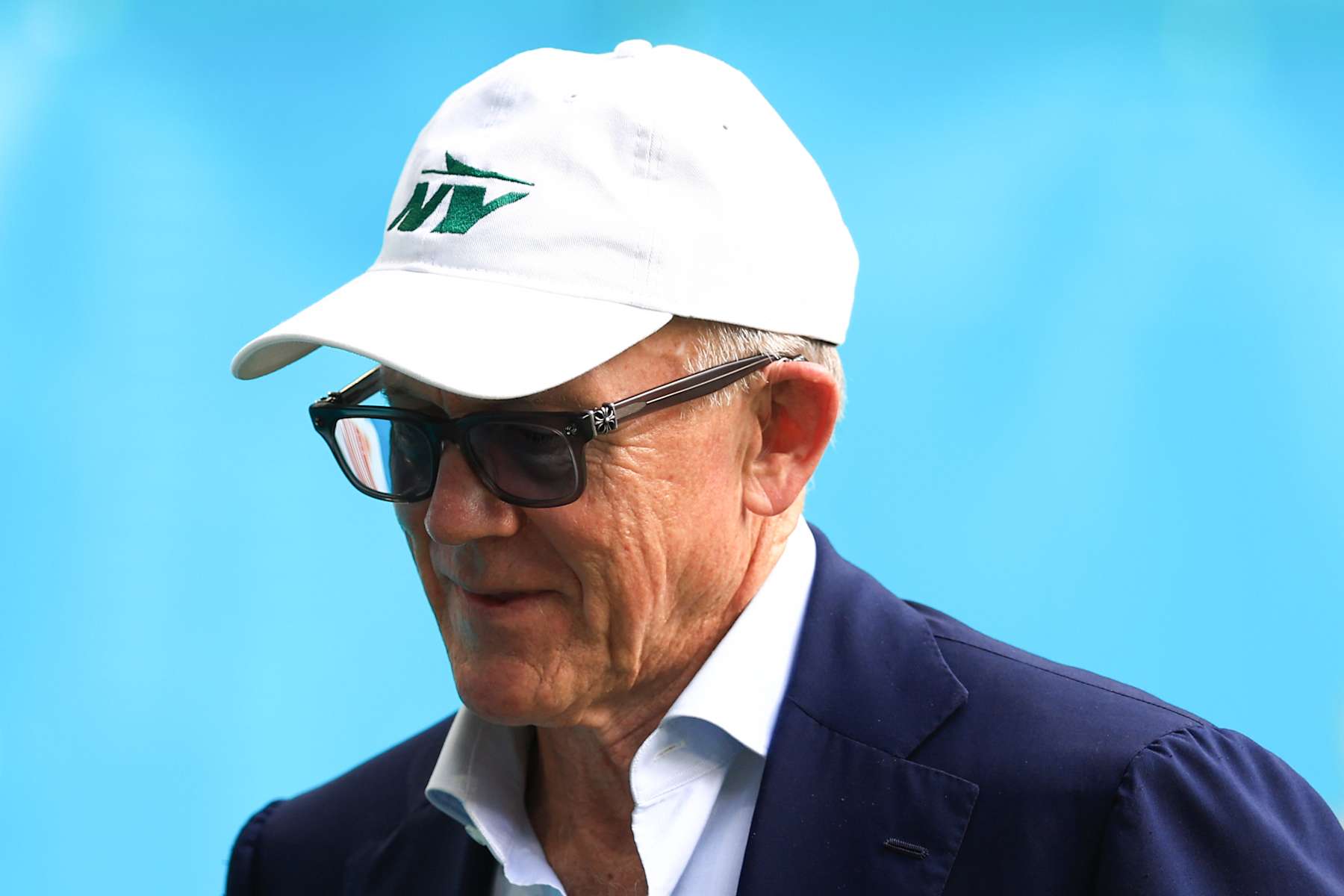 MIAMI GARDENS, FLORIDA - DECEMBER 08: New York Jets owner Woody Johnson looks on before a game against the Miami Dolphins at Hard Rock Stadium on December 08, 2024 in Miami Gardens, Florida. (Photo by Megan Briggs/Getty Images)