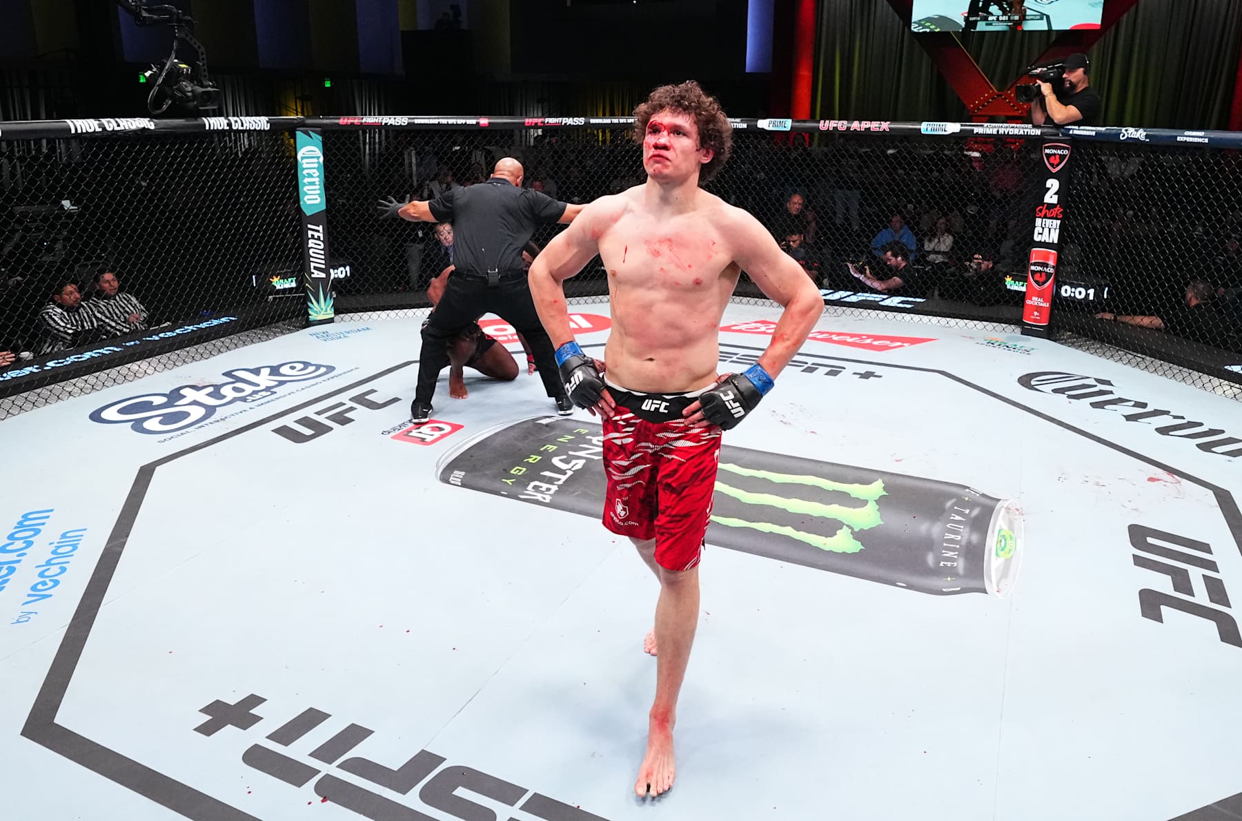 Roman Kopylov reacts after a TKO victory against Chris Curtis