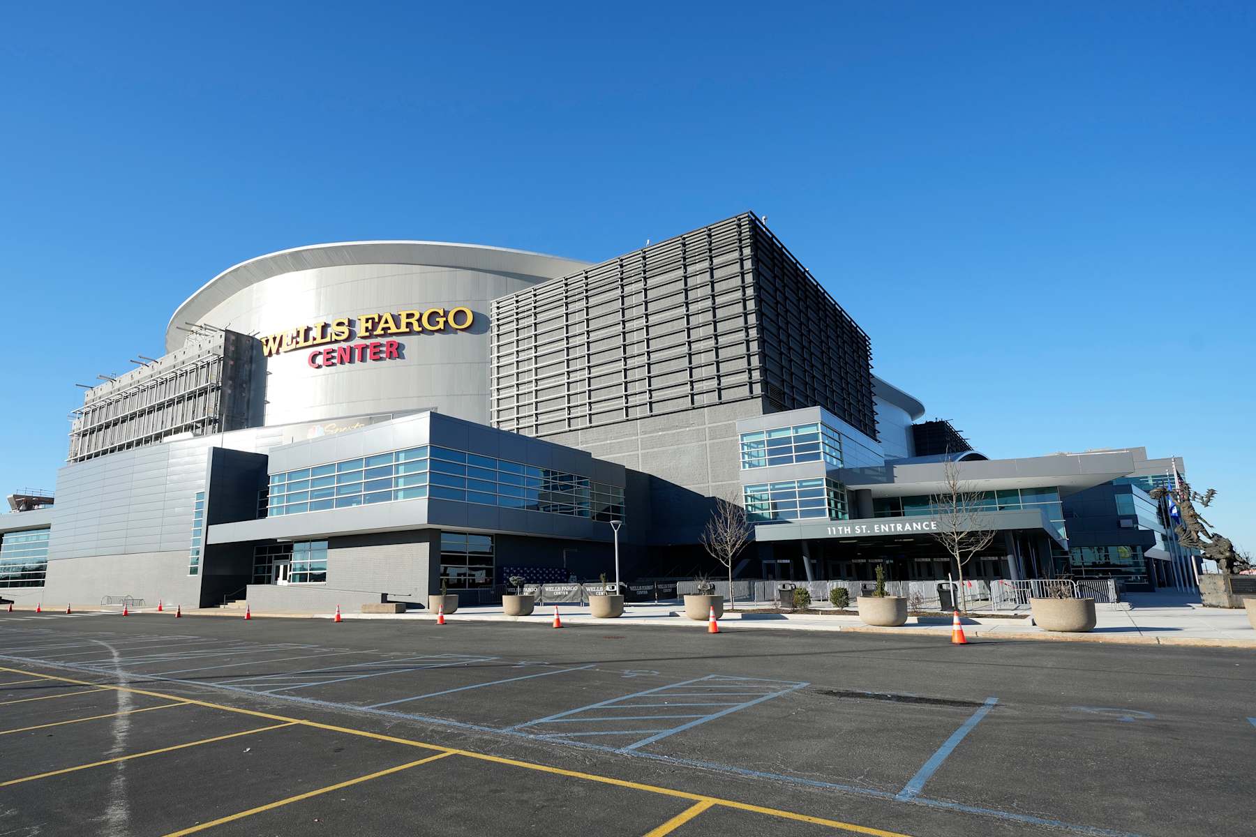 PHILADELPHIA, PA - FEBRUARY 04:  Exterior view of the Wells Fargo Center before a college basketball game between the Providence Friars and the Villanova Wildcats on February 4, 2024 in Philadelphia, Pennsylvania.  (Photo by Mitchell Layton/Getty Images)