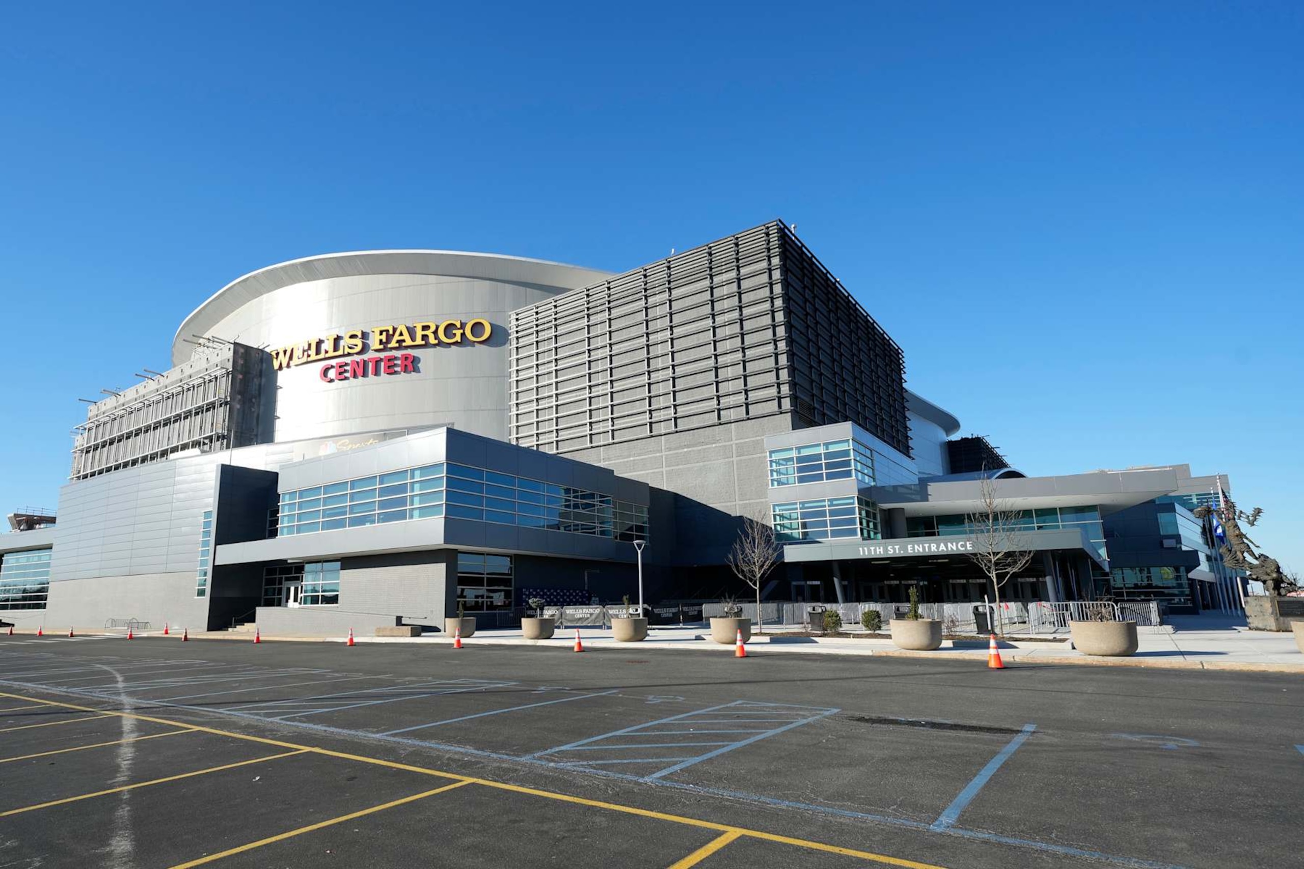 PHILADELPHIA, PA - FEBRUARY 04:  Exterior view of the Wells Fargo Center before a college basketball game between the Providence Friars and the Villanova Wildcats on February 4, 2024 in Philadelphia, Pennsylvania.  (Photo by Mitchell Layton/Getty Images)