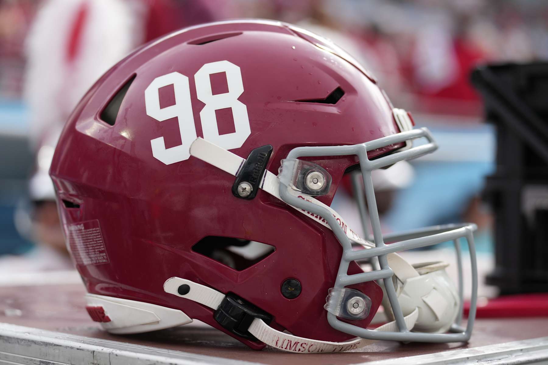 TAMPA, FL - DECEMBER 31: a Alabama Crimson Tide helmet rests on the sidelines during the ReliaQuest Bowl game between the Michigan Wolverines and the Alabama Crimson Tide on Tuesday, December 31, 2024 at Raymond James Stadium in Tampa, Fla. (Photo by Peter Joneleit/Icon Sportswire via Getty Images)