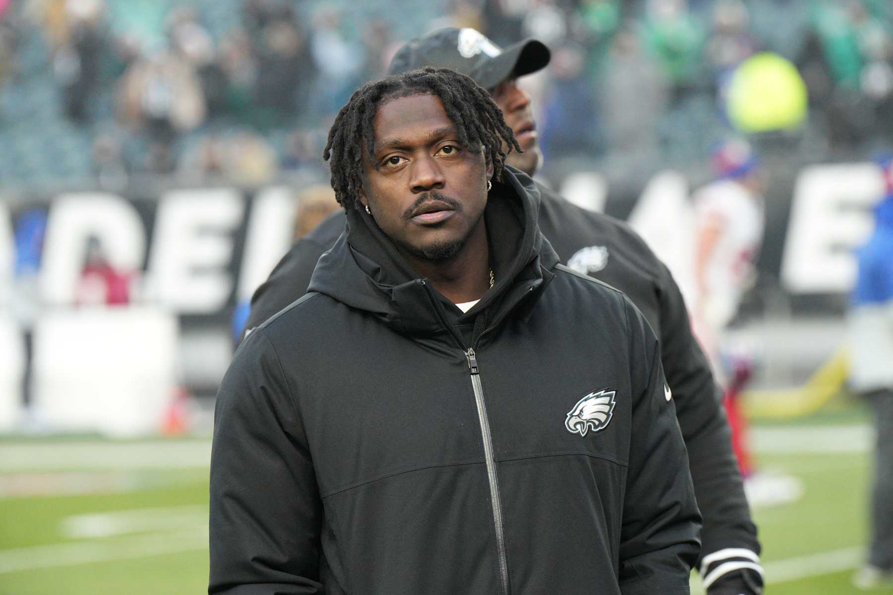 PHILADELPHIA, PA - JANUARY 05: Philadelphia Eagles wide receiver A.J. Brown (11) looks on during the game between the Philadelphia Eagles and the New York Giants on January 5, 2025 at Lincoln Financial Field in Philadelphia, PA.(Photo by Andy Lewis/Icon Sportswire via Getty Images)