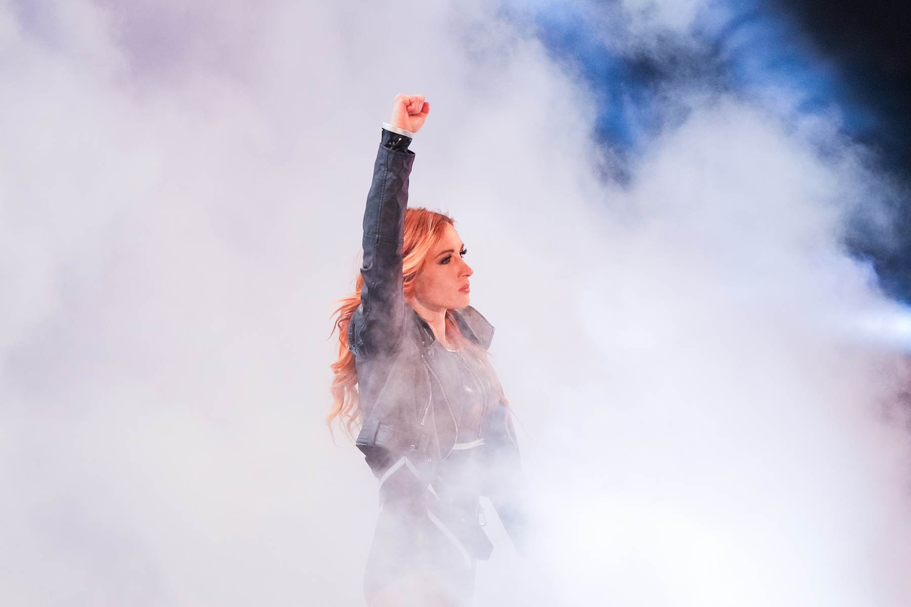 HOUSTON, TEXAS - MARCH 11: Becky Lynch is introduced prior to her fight during WWE Monday Night RAW at Toyota Center on March 11, 2024 in Houston, Texas. (Photo by Alex Bierens de Haan/Getty Images)