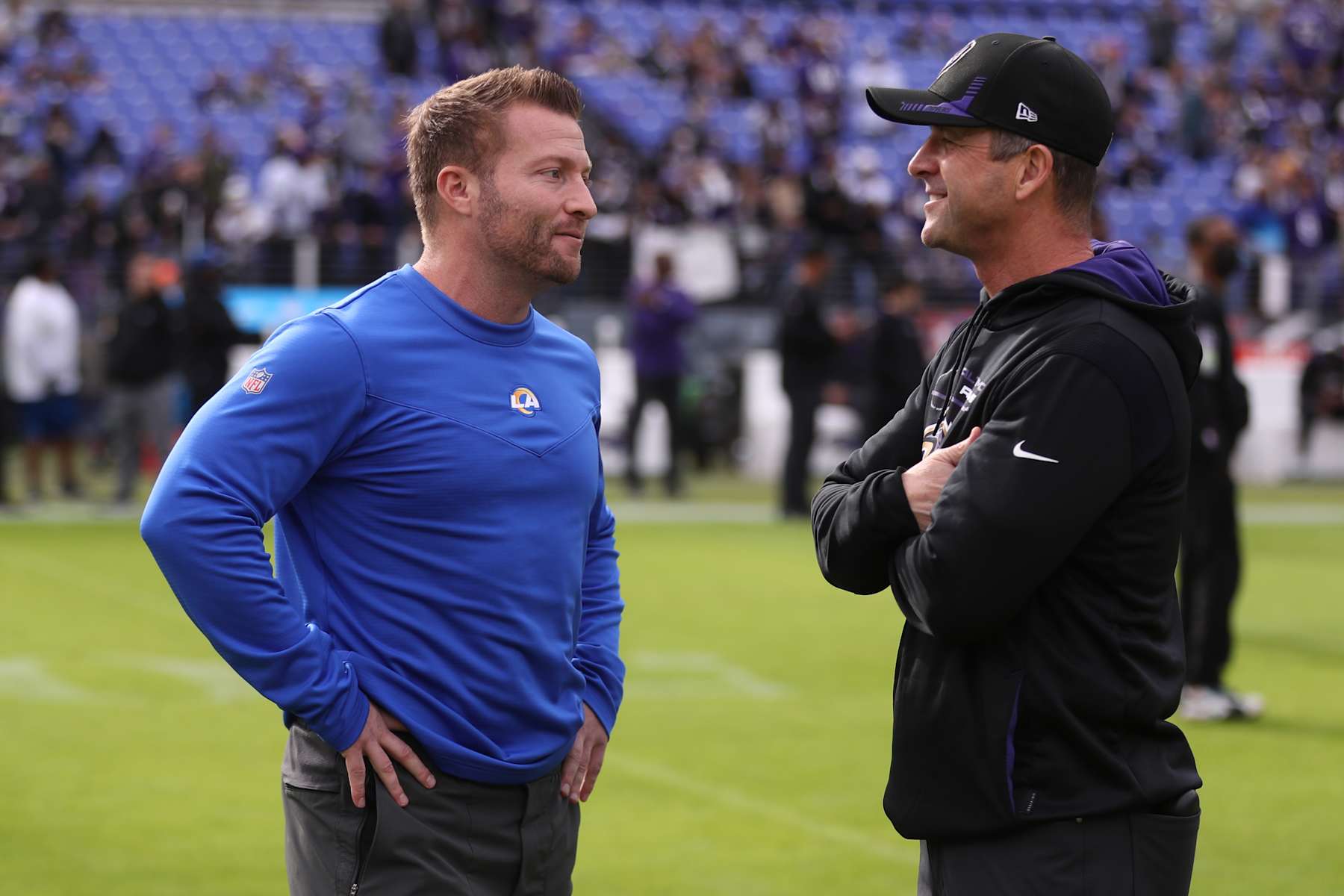 Rams head coach Sean McVay and Ravens head coach John Harbaugh