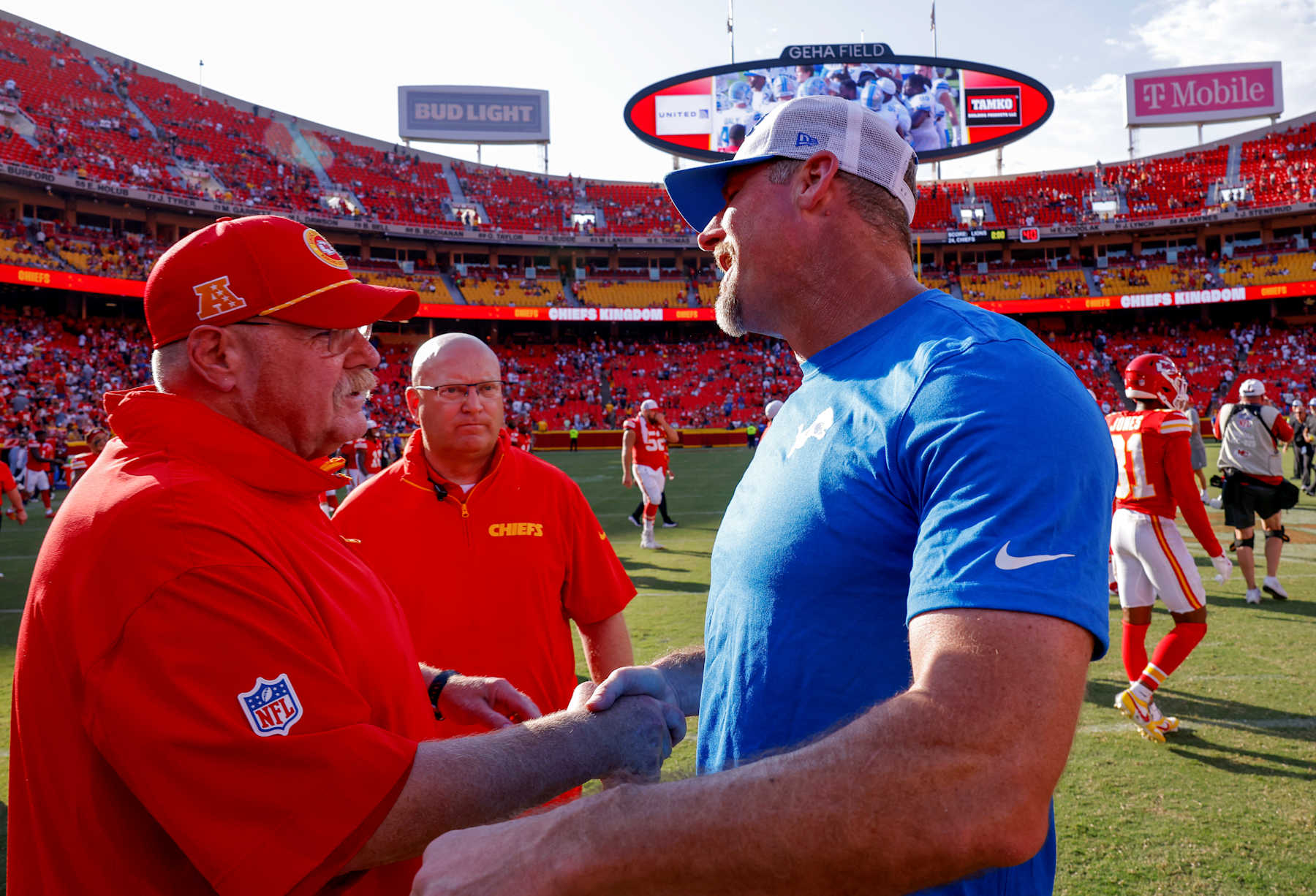 Chiefs head coach Andy Reid and Lions head coach Dan Campbell