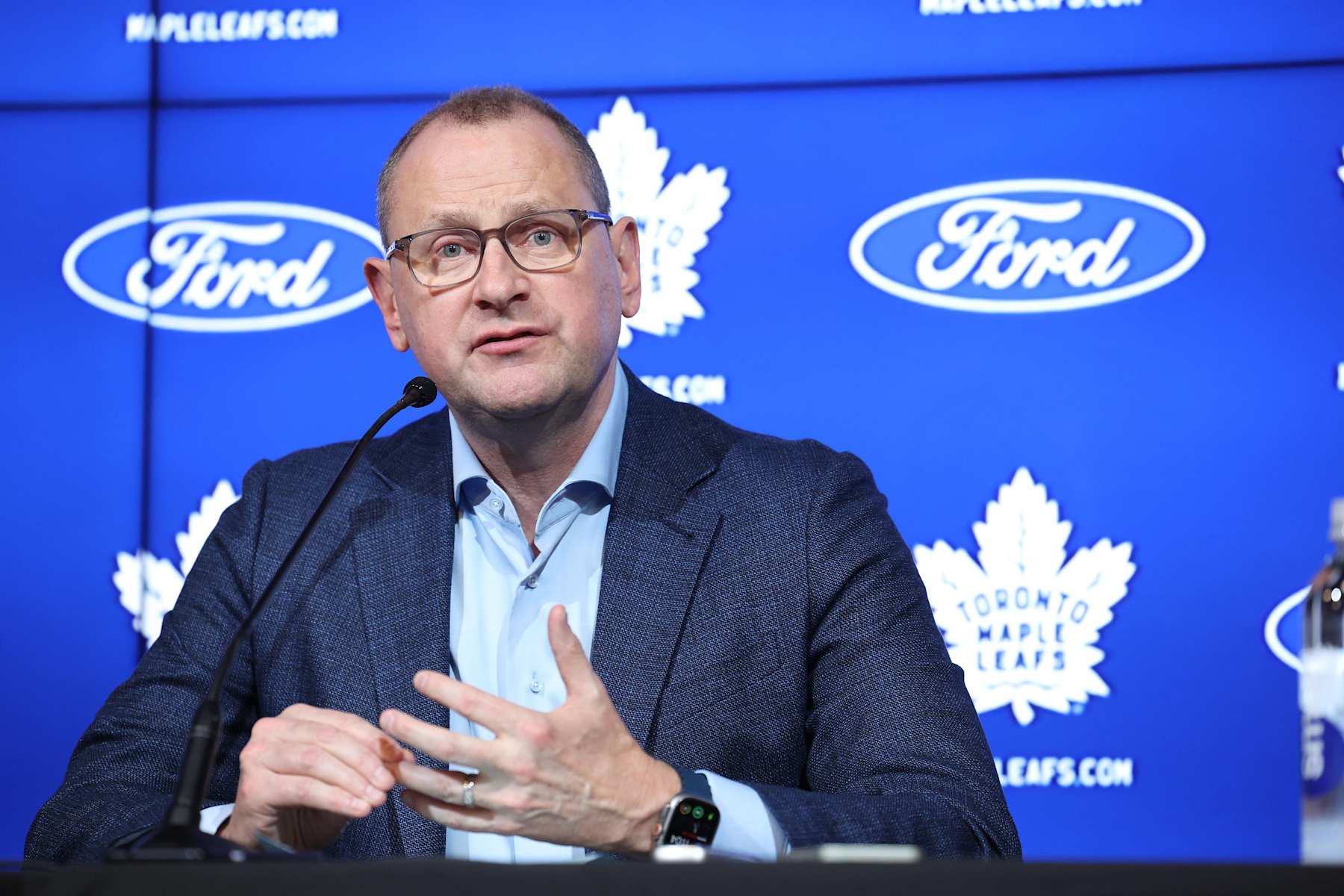 TORONTO. Brad Treliving Leafs GM addresses the media.New Toronto Maple Leafs head coach Craig Berube being introduced. (R.J.Johnston/Toronto Star)  R.J. Johnston/Toronto Star        (R.J. Johnston/Toronto Star via Getty Images)