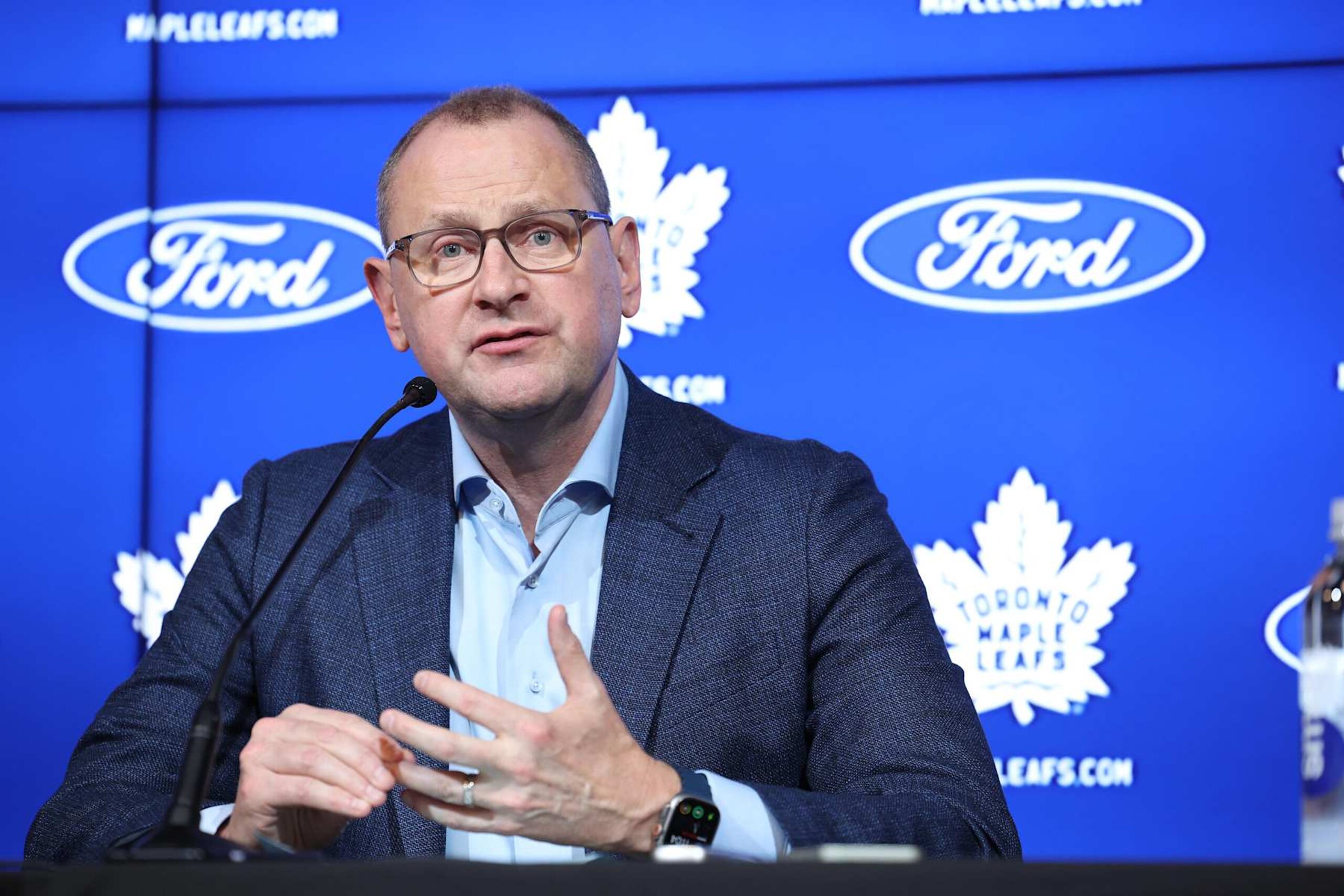 TORONTO. Brad Treliving Leafs GM addresses the media.New Toronto Maple Leafs head coach Craig Berube being introduced. (R.J.Johnston/Toronto Star)  R.J. Johnston/Toronto Star        (R.J. Johnston/Toronto Star via Getty Images)