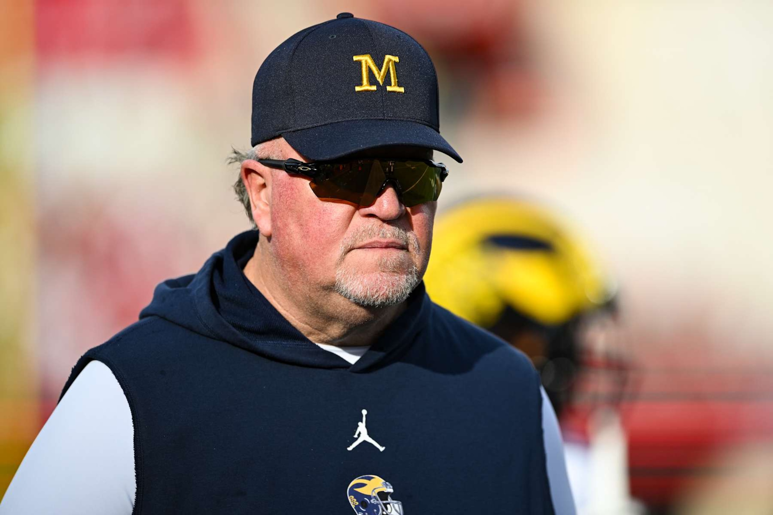 BLOOMINGTON, IN - NOVEMBER 09: Michigan defensive coordinator Wink Martindale prior to a college football game between the Michigan Wolverines and Indiana Hoosiers on November 9, 2024 at Memorial Stadium in Bloomington, IN (Photo by James Black/Icon Sportswire via Getty Images) BLOOMINGTON, IN - NOVEMBER 09: Michigan defensive coordinator Wink Martindale prior to a college football game between the Michigan Wolverines and Indiana Hoosiers on November 9, 2024 at Memorial Stadium in Bloomington, IN (Photo by James Black/Icon Sportswire via Getty Images)