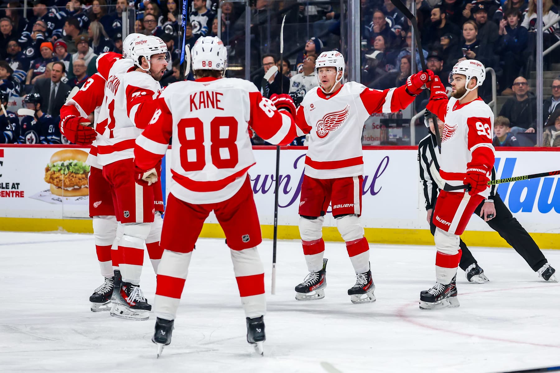 Moritz Seider, Dylan Larkin, Patrick Kane, Lucas Raymond and Alex DeBrincat.