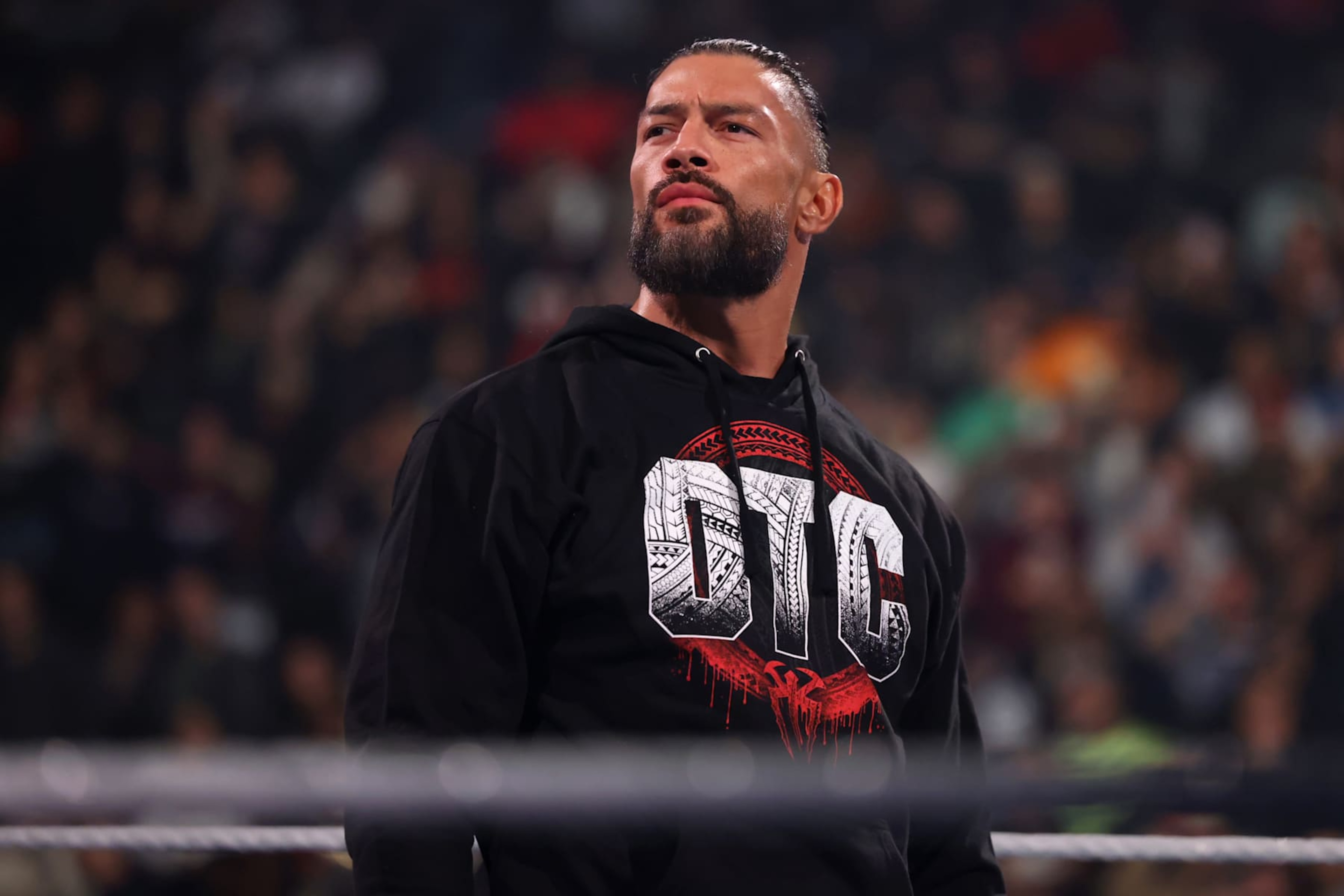 NEW YORK, NEW YORK - NOVEMBER 1: Roman Reigns looks on from the ring during WWE SmackDown at Barclays Center on November 1, 2024 in New York City. (Photo by WWE/Getty Images) NEW YORK, NEW YORK - NOVEMBER 1: Roman Reigns looks on from the ring during WWE SmackDown at Barclays Center on November 1, 2024 in New York City. (Photo by WWE/Getty Images)