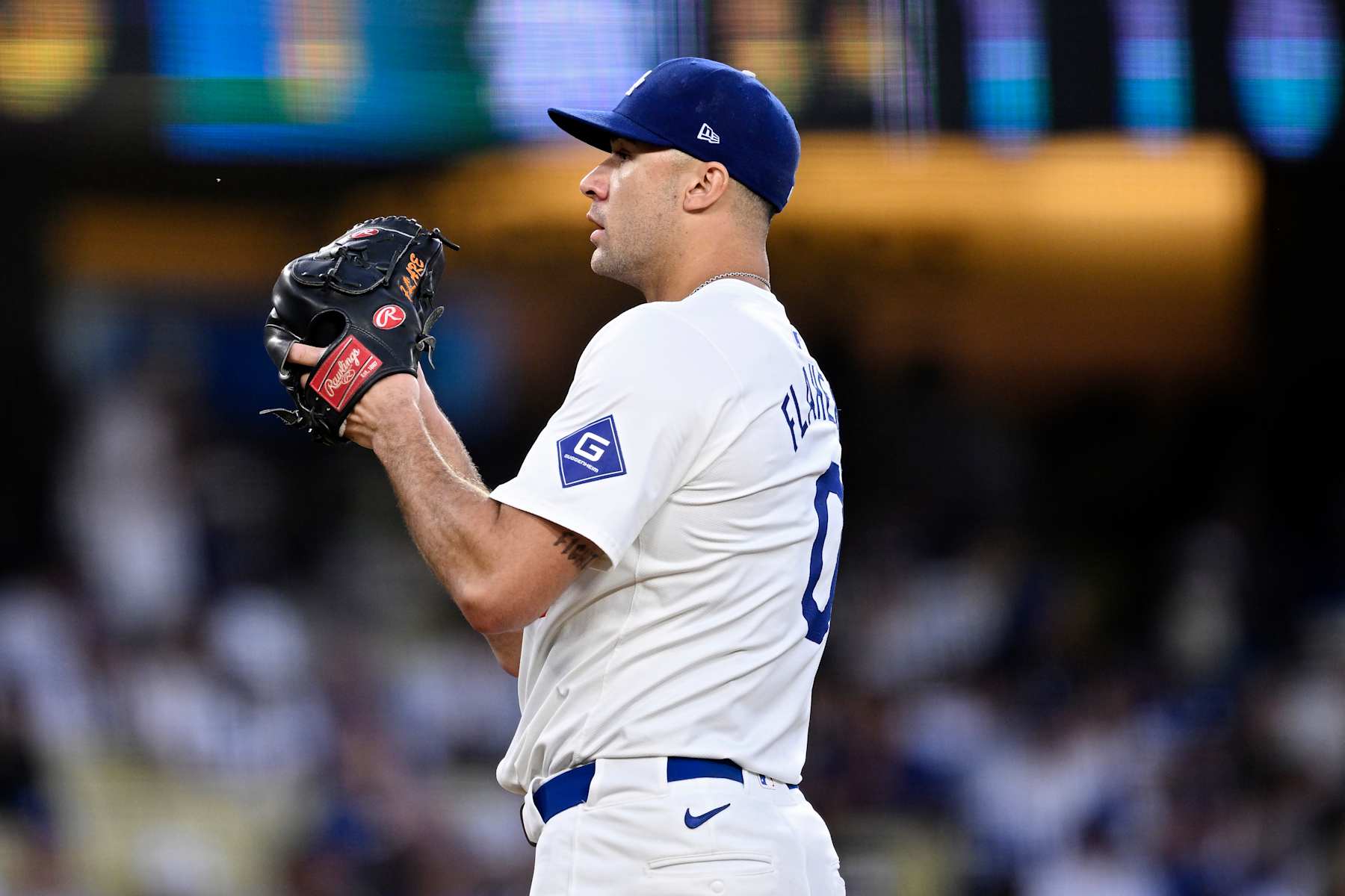 LOS ANGELES, CALIFORNIA - OCTOBER 06: Jack Flaherty #0 of the Los Angeles Dodgers pitches in the fifth inning against the San Diego Padres during Game Two of the Division Series at Dodger Stadium on October 06, 2024 in Los Angeles, California. (Photo by Orlando Ramirez/Getty Images)