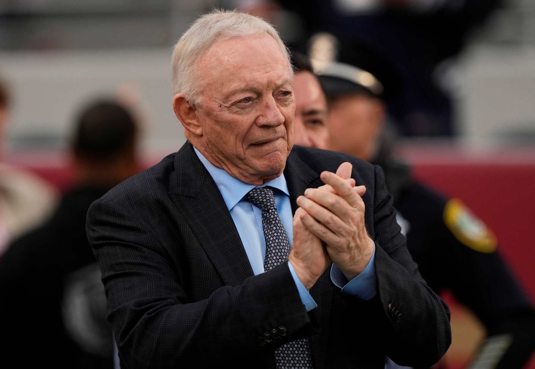 SANTA CLARA, CALIFORNIA - OCTOBER 27: Dallas Cowboys owner Jerry Jones is seen on the field prior to a game against the San Francisco 49ers at Levi's Stadium on October 27, 2024 in Santa Clara, California. (Photo by Thearon W. Henderson/Getty Images) SANTA CLARA, CALIFORNIA - OCTOBER 27: Dallas Cowboys owner Jerry Jones is seen on the field prior to a game against the San Francisco 49ers at Levi's Stadium on October 27, 2024 in Santa Clara, California. (Photo by Thearon W. Henderson/Getty Images)