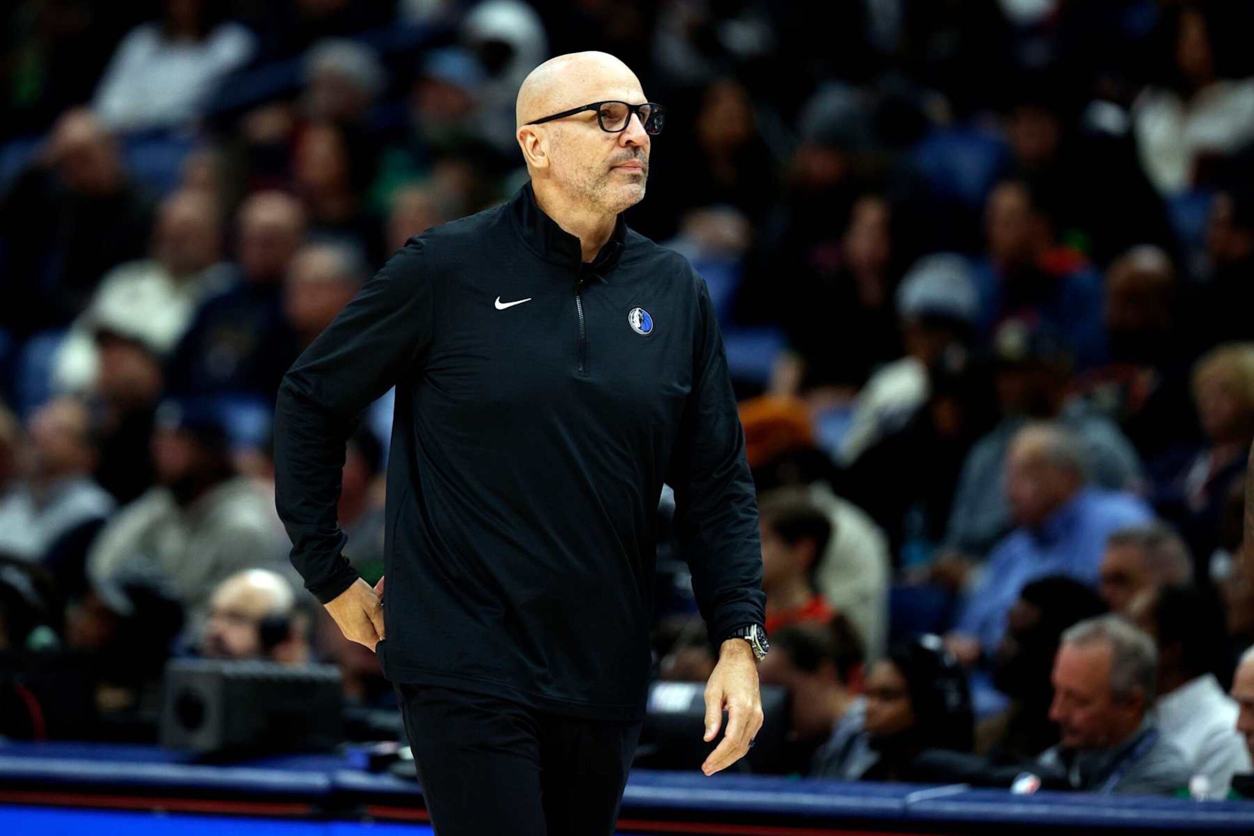 NEW ORLEANS, LOUISIANA - JANUARY 15: Dallas Mavericks head coach Jason Kidd looks on during the first quareter of an NBA game against the New Orleans Pelicans at Smoothie King Center on January 15, 2025 in New Orleans, Louisiana. NOTE TO USER: User expressly acknowledges and agrees that, by downloading and or using this photograph, User is consenting to the terms and conditions of the Getty Images License Agreement. (Photo by Sean Gardner/Getty Images) NEW ORLEANS, LOUISIANA - JANUARY 15: Dallas Mavericks head coach Jason Kidd looks on during the first quareter of an NBA game against the New Orleans Pelicans at Smoothie King Center on January 15, 2025 in New Orleans, Louisiana. NOTE TO USER: User expressly acknowledges and agrees that, by downloading and or using this photograph, User is consenting to the terms and conditions of the Getty Images License Agreement. (Photo by Sean Gardner/Getty Images)